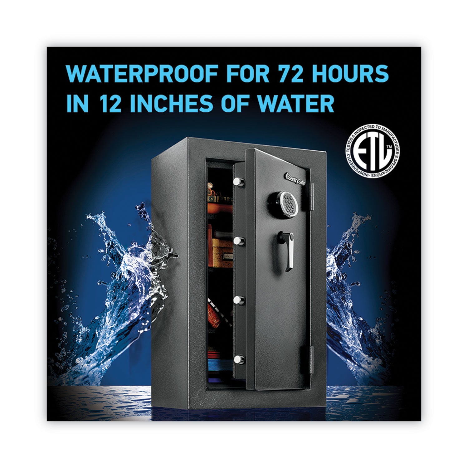 4.70 ft³ - Programmable, Electronic, Combination Lock - Water Resistant, Fire Resistant - Internal Size 35.72" Height x 19.37" Width x 11.73" Depth - Overall Size 37.7" Height x 21.7" Width x 19" Depth