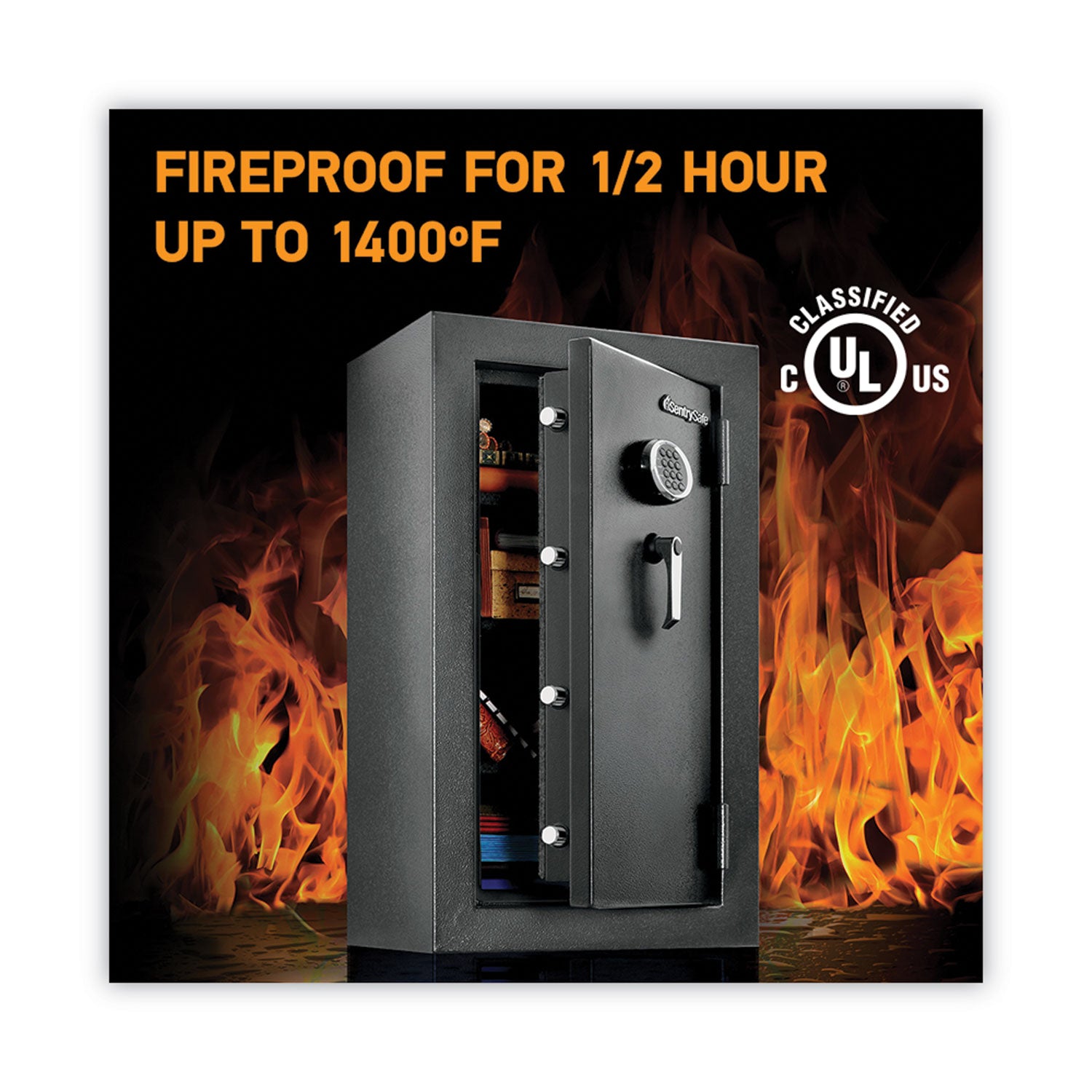 4.70 ft³ - Programmable, Electronic, Combination Lock - Water Resistant, Fire Resistant - Internal Size 35.72" Height x 19.37" Width x 11.73" Depth - Overall Size 37.7" Height x 21.7" Width x 19" Depth