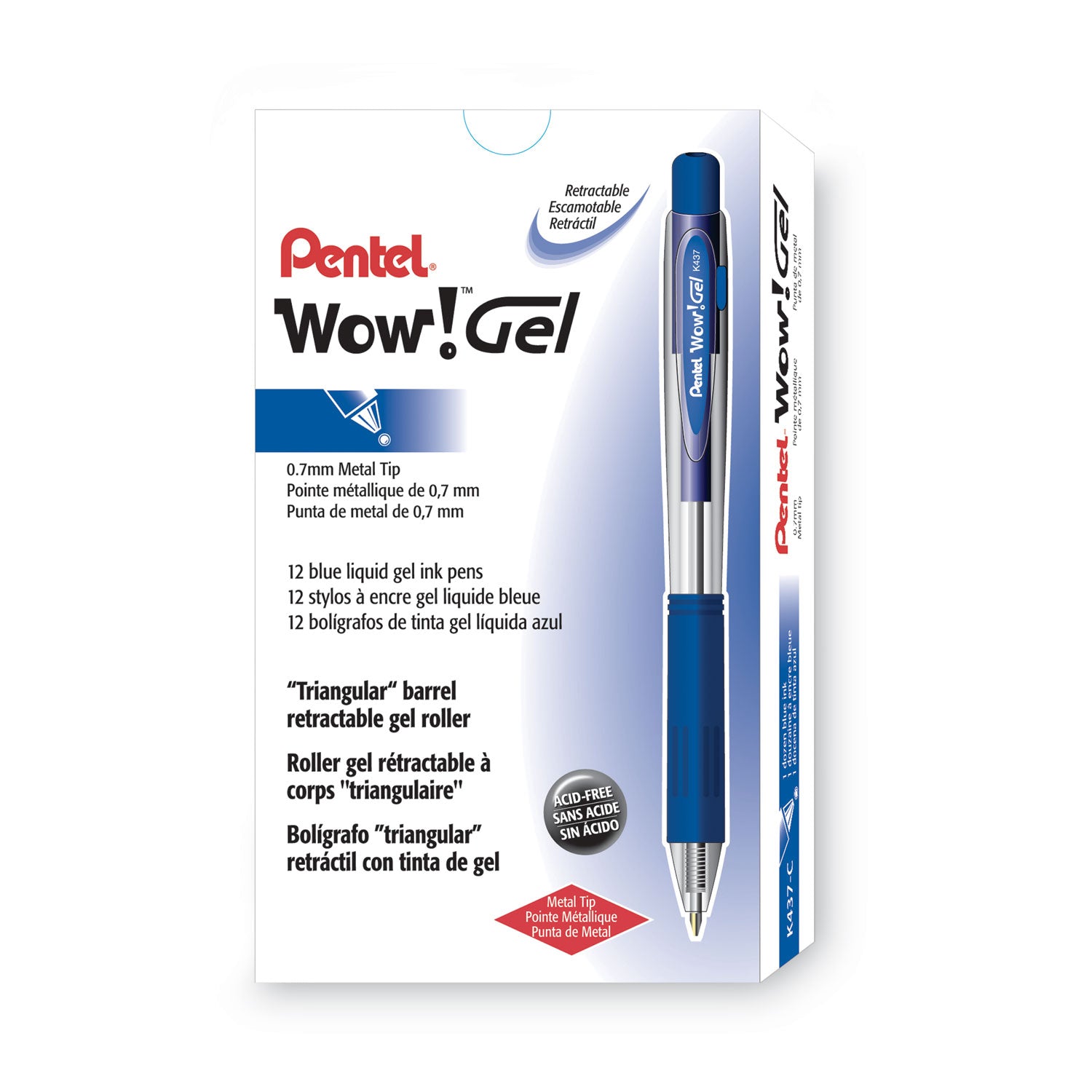 Pentel Wow! Gel Pens - 0.7 mm Medium Pen Point - Retractable - Blue Ink - Gel-based - Clear Barrel - 1 Dozen