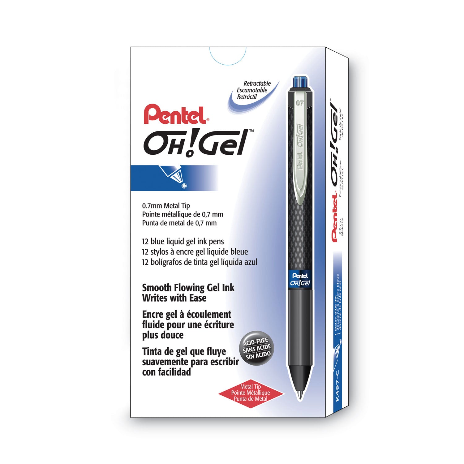 Pentel OH! Medium Point Gel Pens - 0.7 mm Medium Pen Point - Blue Ink - Gel-based - Carbon Fiber Barrel - 1 Dozen