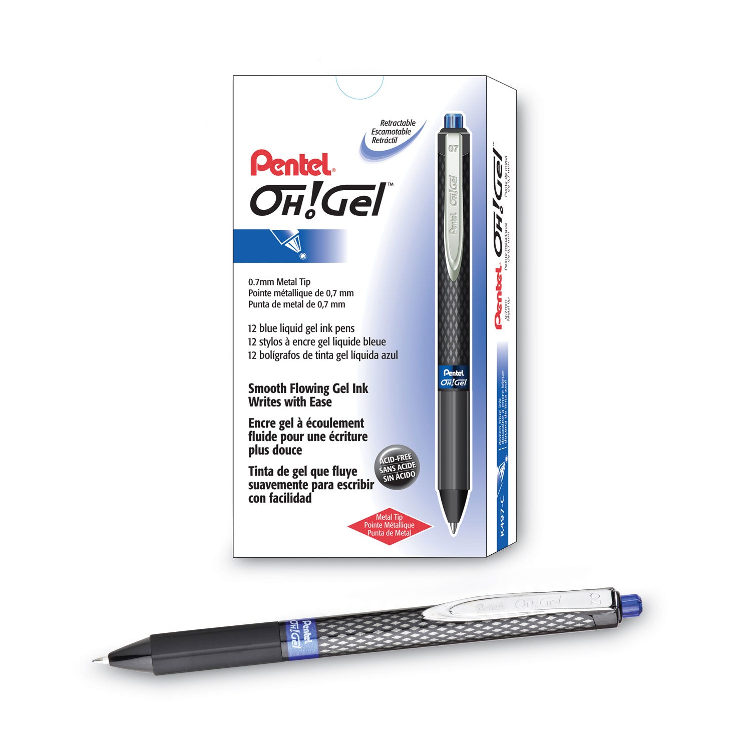 Pentel OH! Medium Point Gel Pens - 0.7 mm Medium Pen Point - Blue Ink - Gel-based - Carbon Fiber Barrel - 1 Dozen