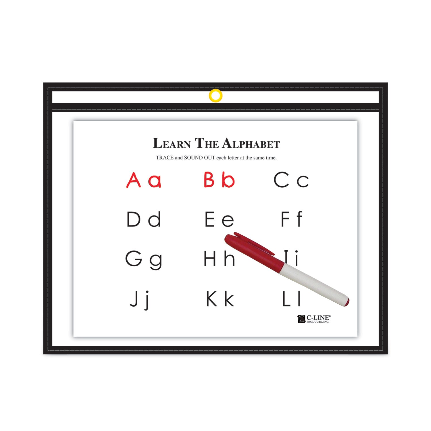 Reusable Dry Erase Pockets, 9" x 12", Black