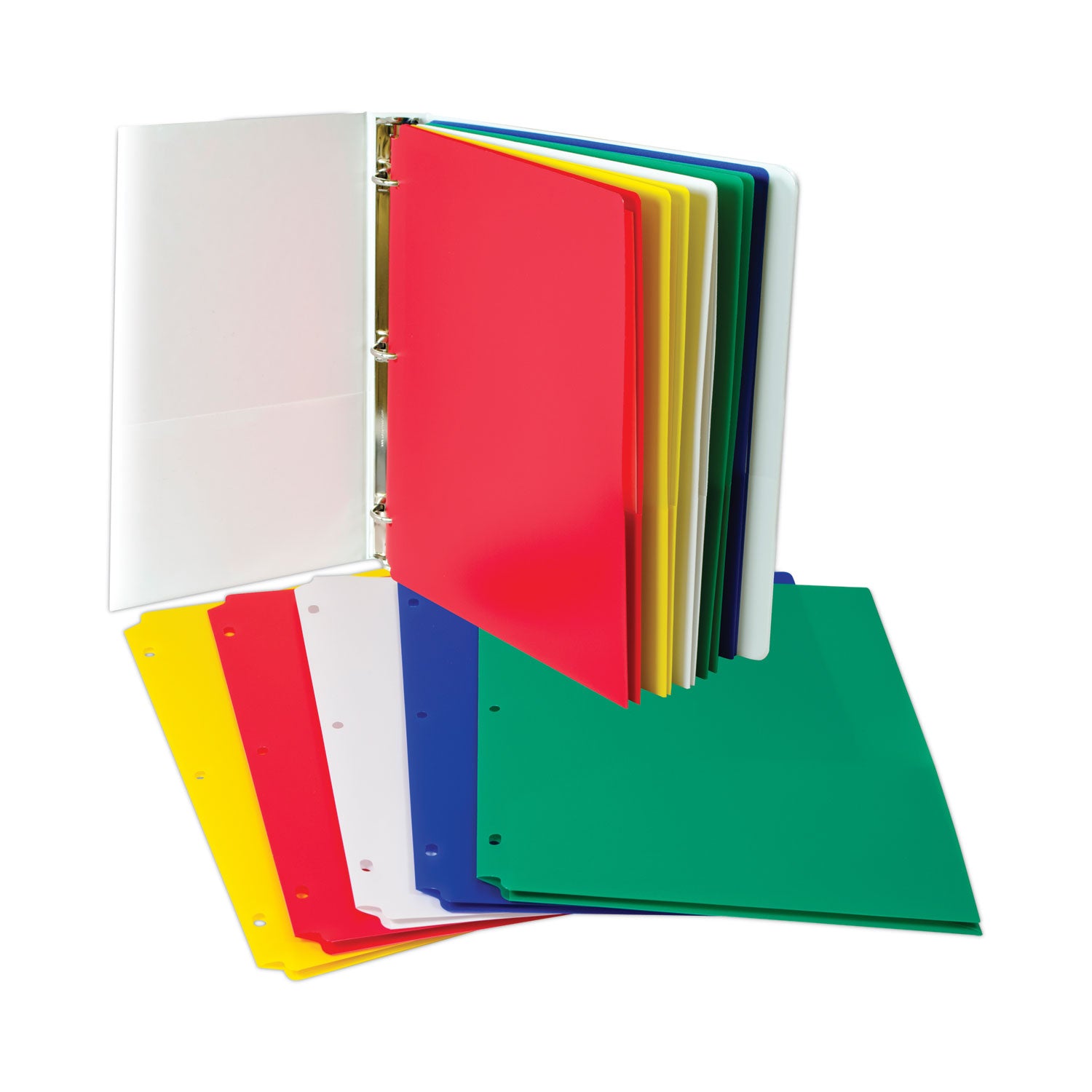 Two-Pocket Heavyweight Poly Portfolio Folder with Three-Hole Punch, Assorted Primary Colors, 10/Pack