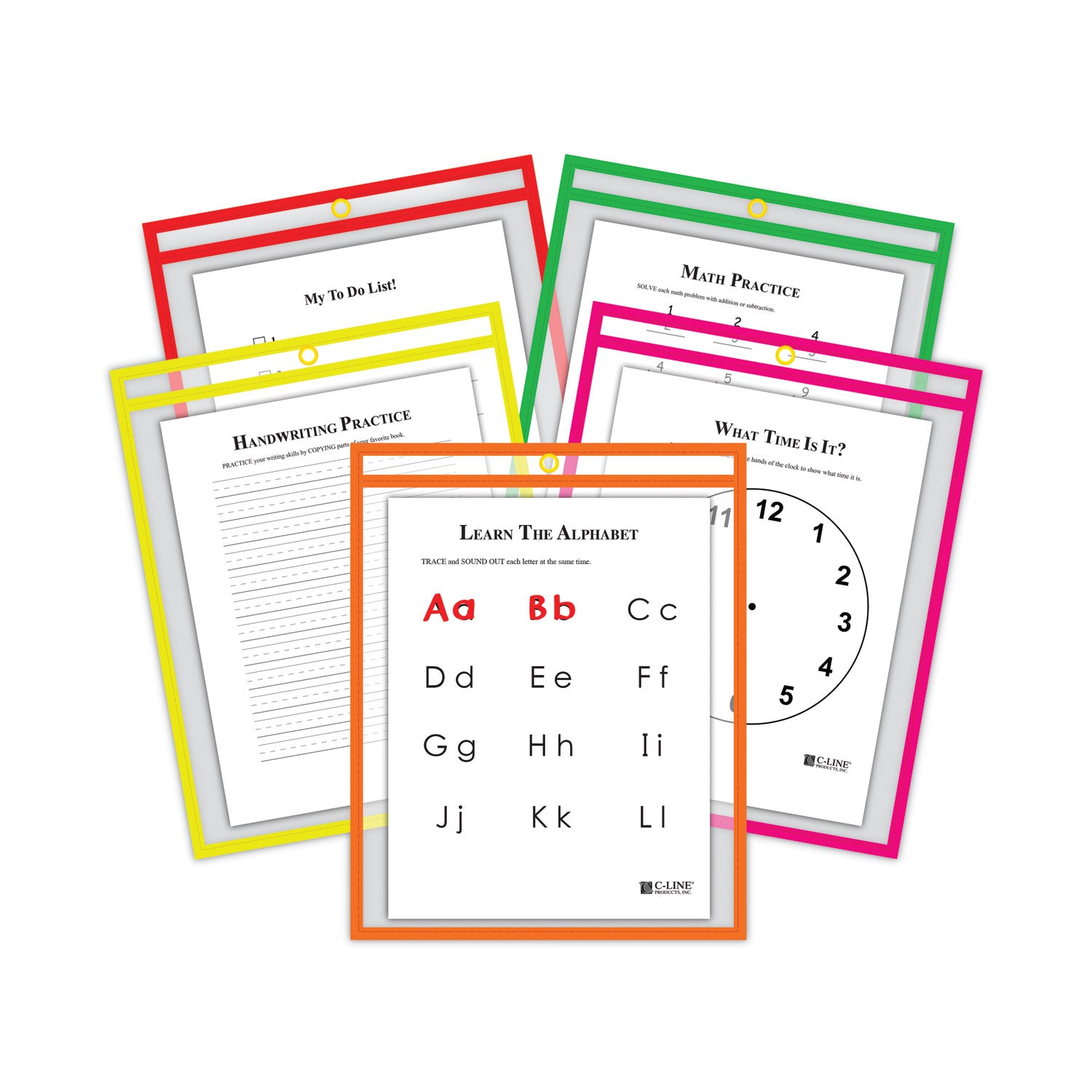 Reusable Dry Erase Pockets, Neon Colors, 9 x 12, Pack of 25