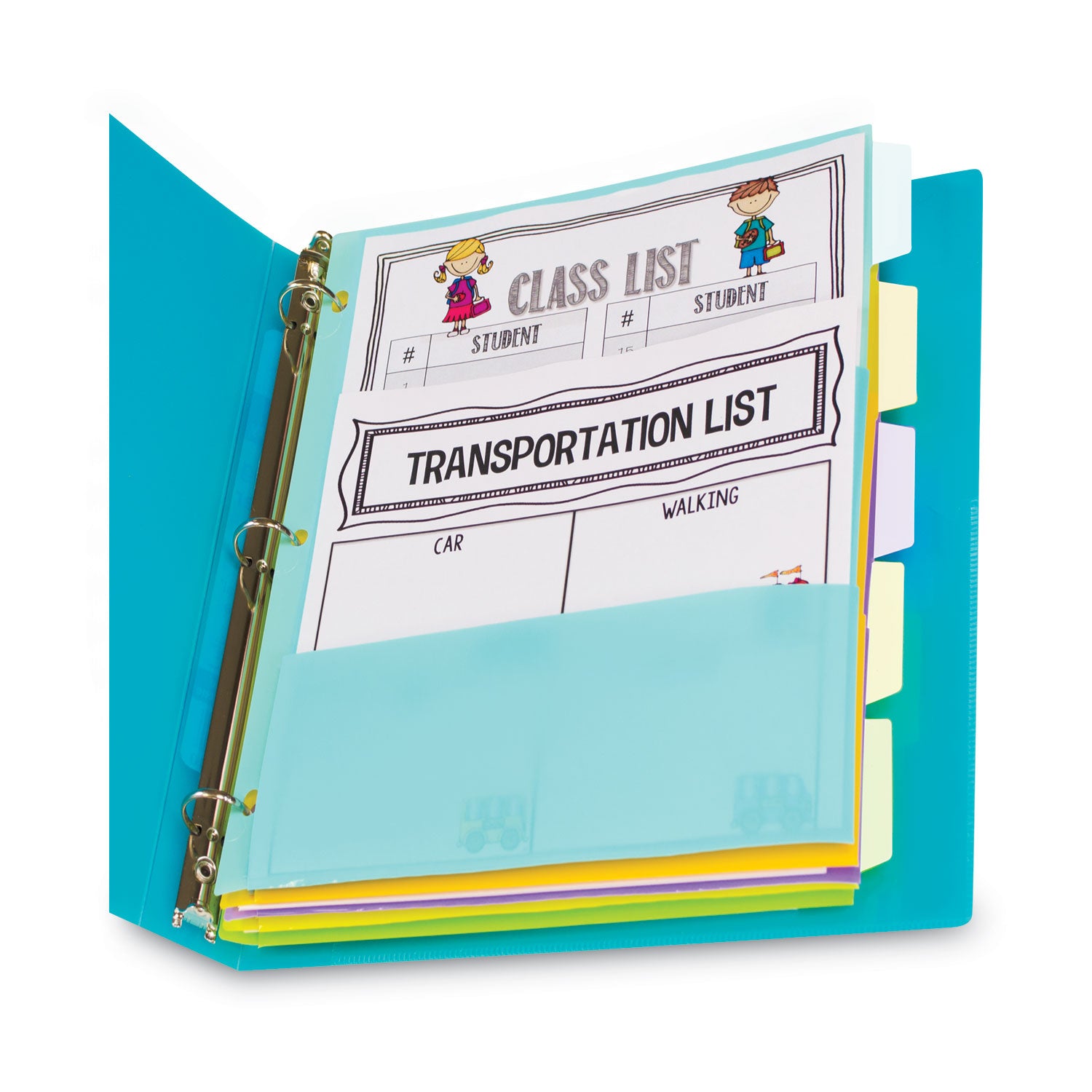 5-Tab Index Dividers with Multi-Pockets, Bright Color Assortment, 8-1/2 x 11