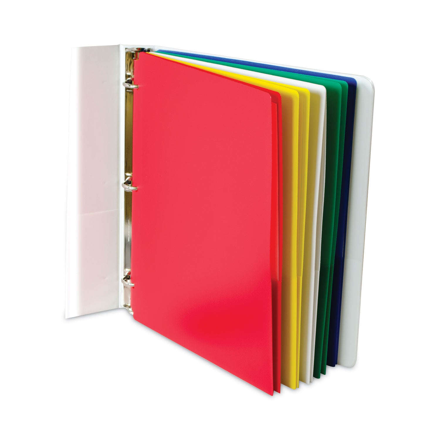 Two-Pocket Heavyweight Poly Portfolio Folder with Three-Hole Punch, Assorted Primary Colors, 10/Pack