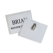 Clip Style Name Badge Holder Kit, Sealed Holders with Inserts, 3-1/2" x 2-1/4", Box of 50