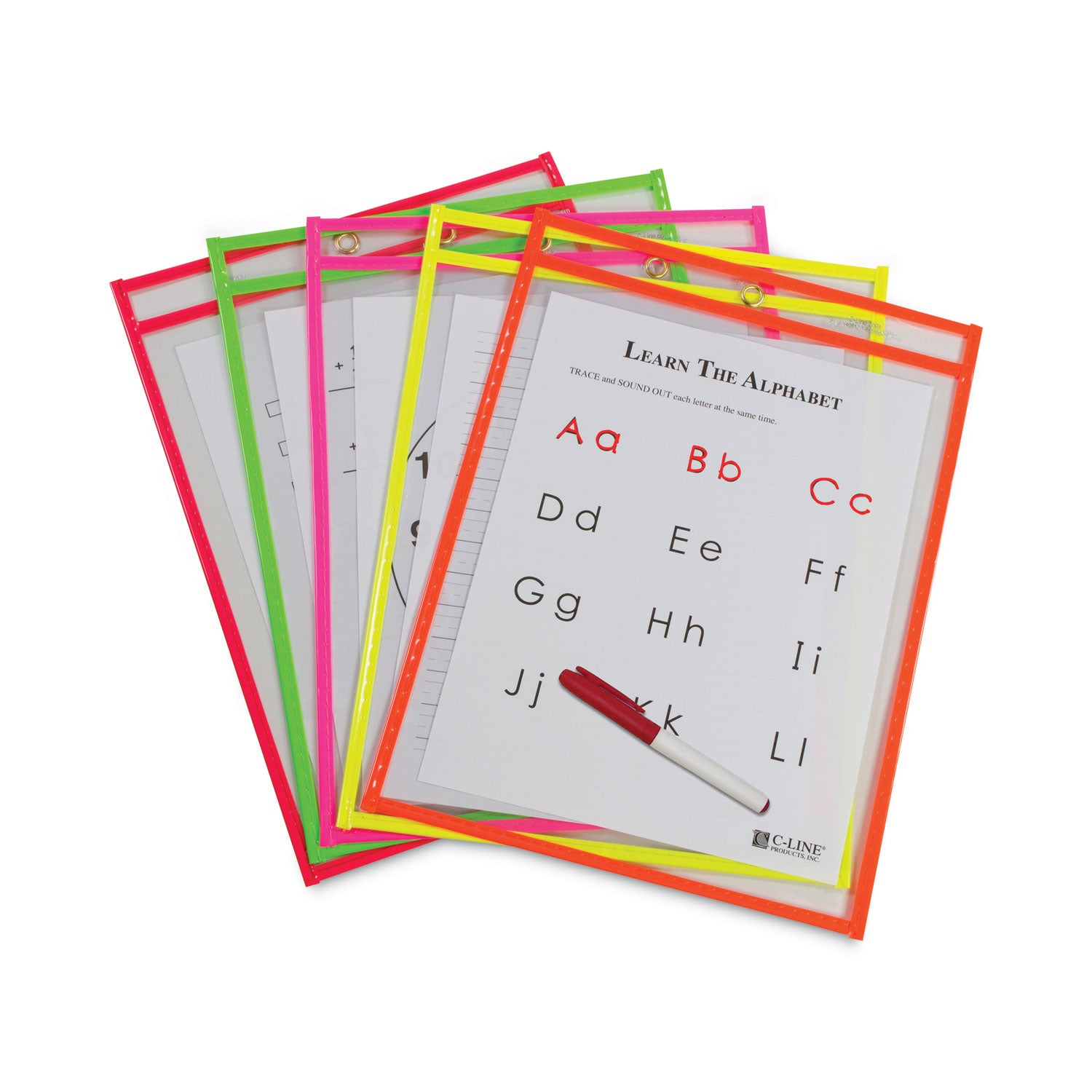 Reusable Dry Erase Pockets, Neon Colors, 9 x 12, Pack of 10