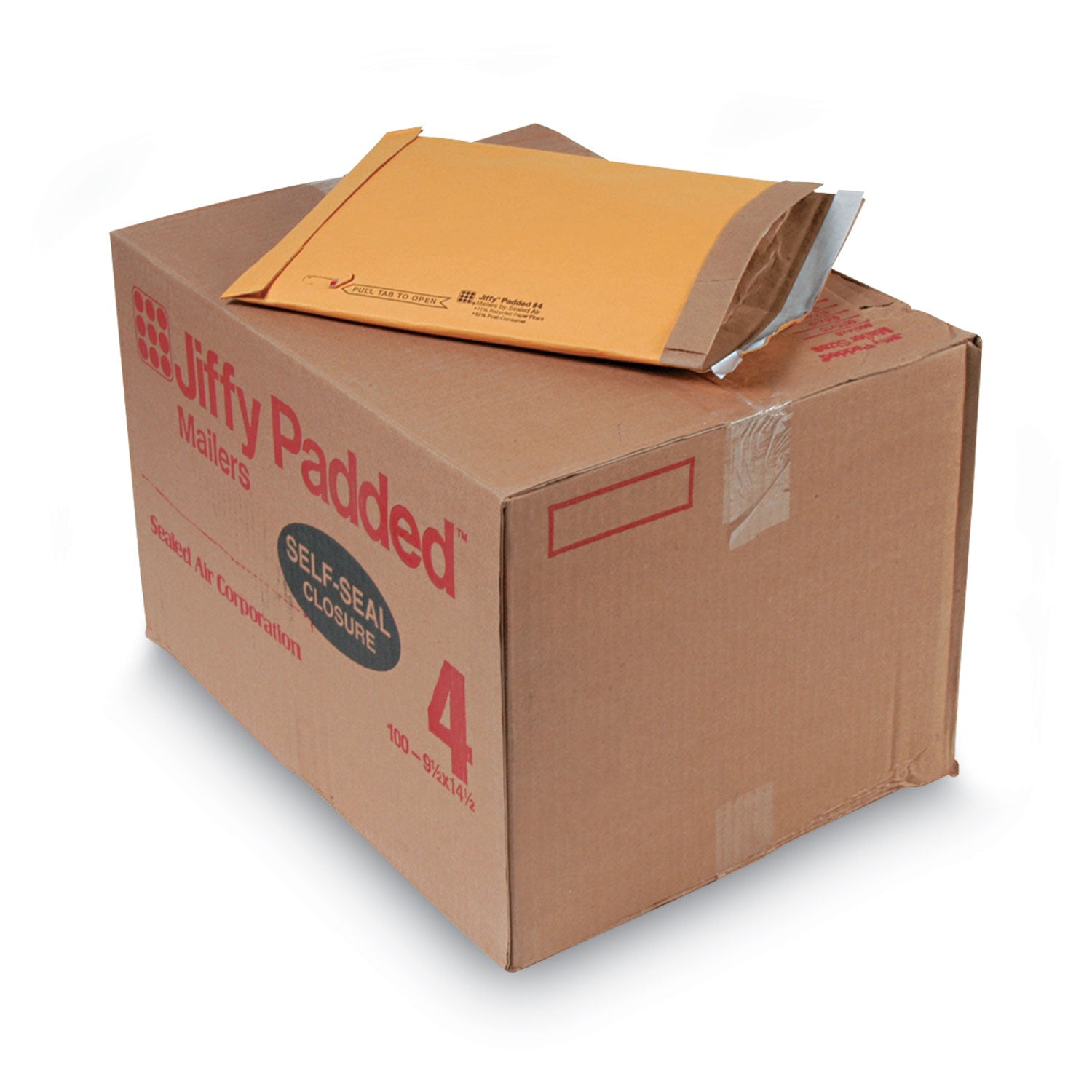 Jiffy Mailer Padded Self-seal Mailers, #4, 9.5" x 14.5", Natural Kraft Fiber, Self-sealing Closure, 100/Carton