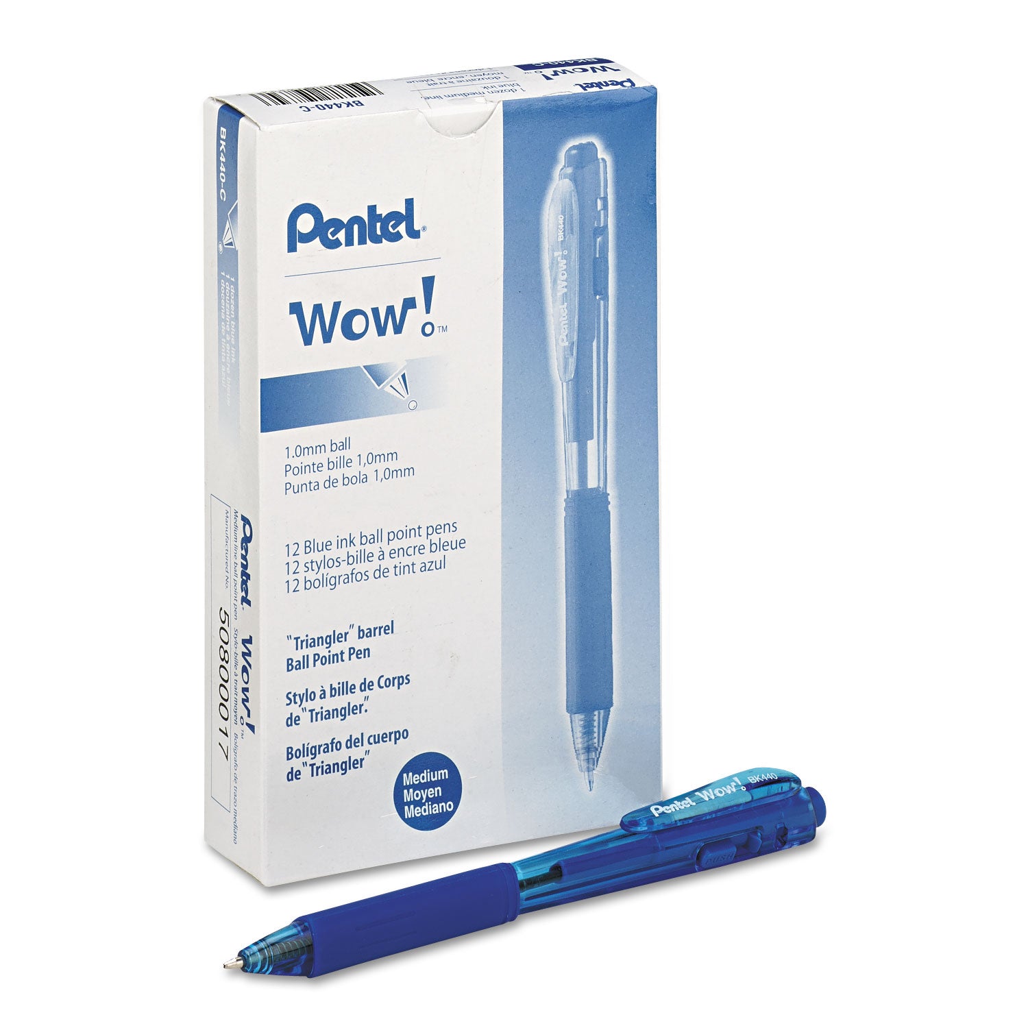 Pentel WOW! Retractable Ballpoint Pens - 1 mm Medium Pen Point - Retractable - Blue Ink - Blue Barrel - 1 Dozen