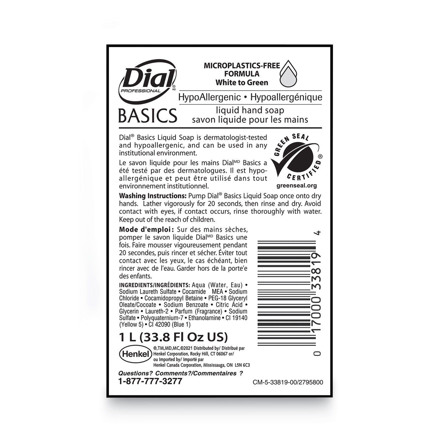 Dial Basics Liquid Hand Soap - 1.06 quart - Hand, Healthcare, School, Office, Restaurant, Daycare - Green - 1 Each