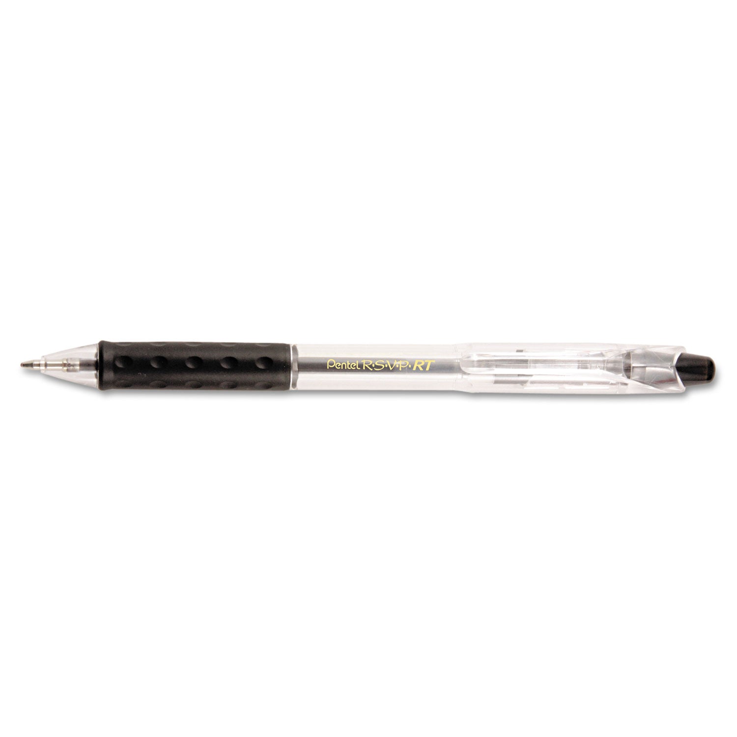 Pentel Recycled Retractable R.S.V.P. Pens - 1 mm Medium Pen Point - Refillable - Retractable - Black Ink - Oil Based - Clear, Transparent Barrel - Stainless Steel Tip - 1 Dozen