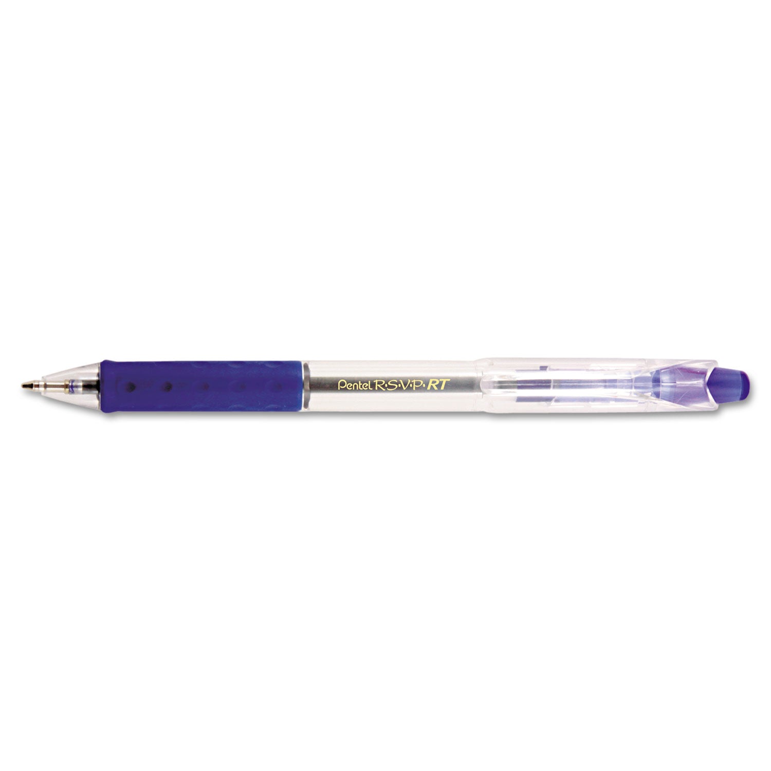Pentel Recycled Retractable R.S.V.P. Pens - 1 mm Medium Pen Point - Refillable - Retractable - Blue Ink - Clear Barrel - Stainless Steel Tip - 1 Dozen