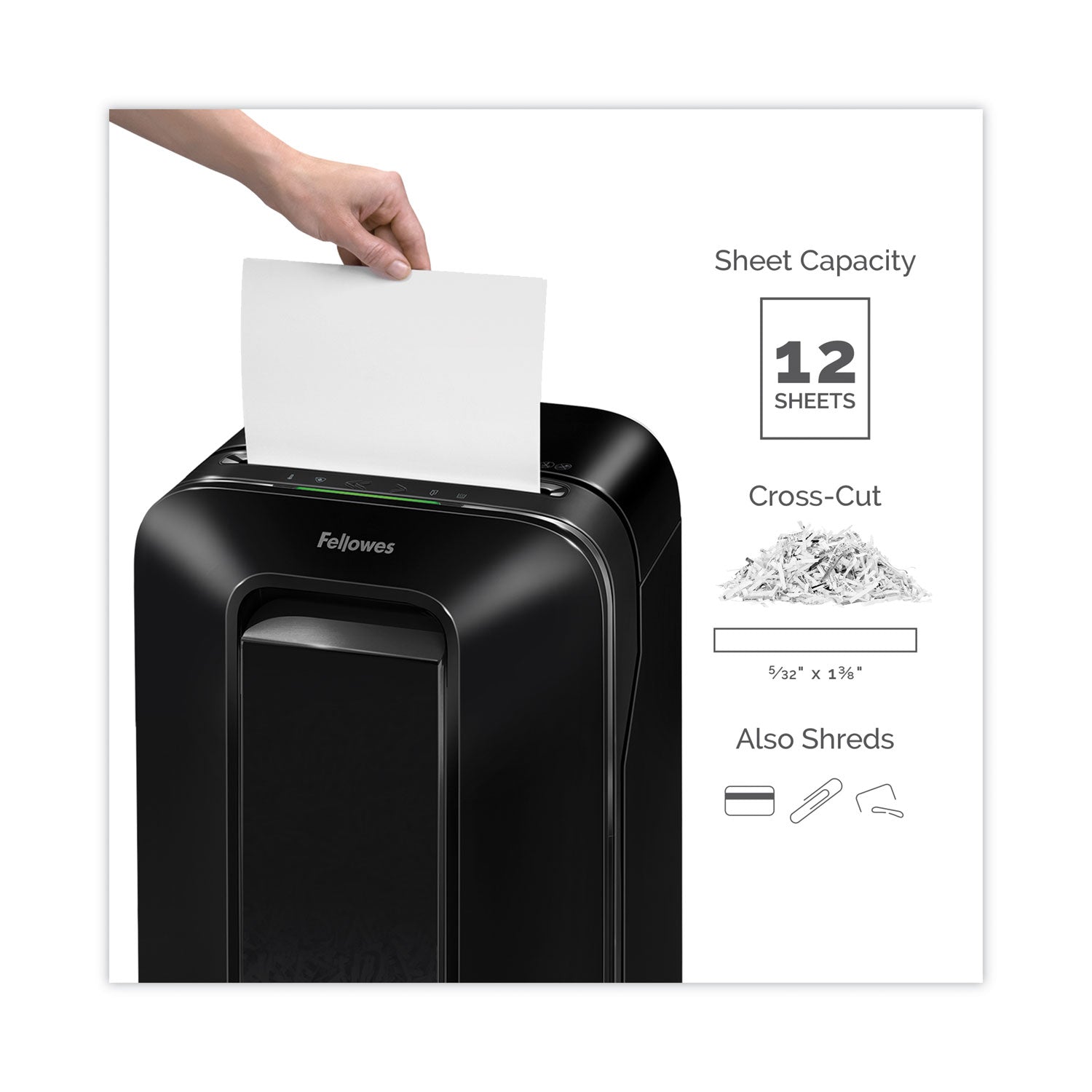 Continuous Shredder - Cross Cut - 12 Per Pass - for shredding Staples, Paper, Paper Clip, Credit Card, Junk Mail - 10 Minute Run Time - Black