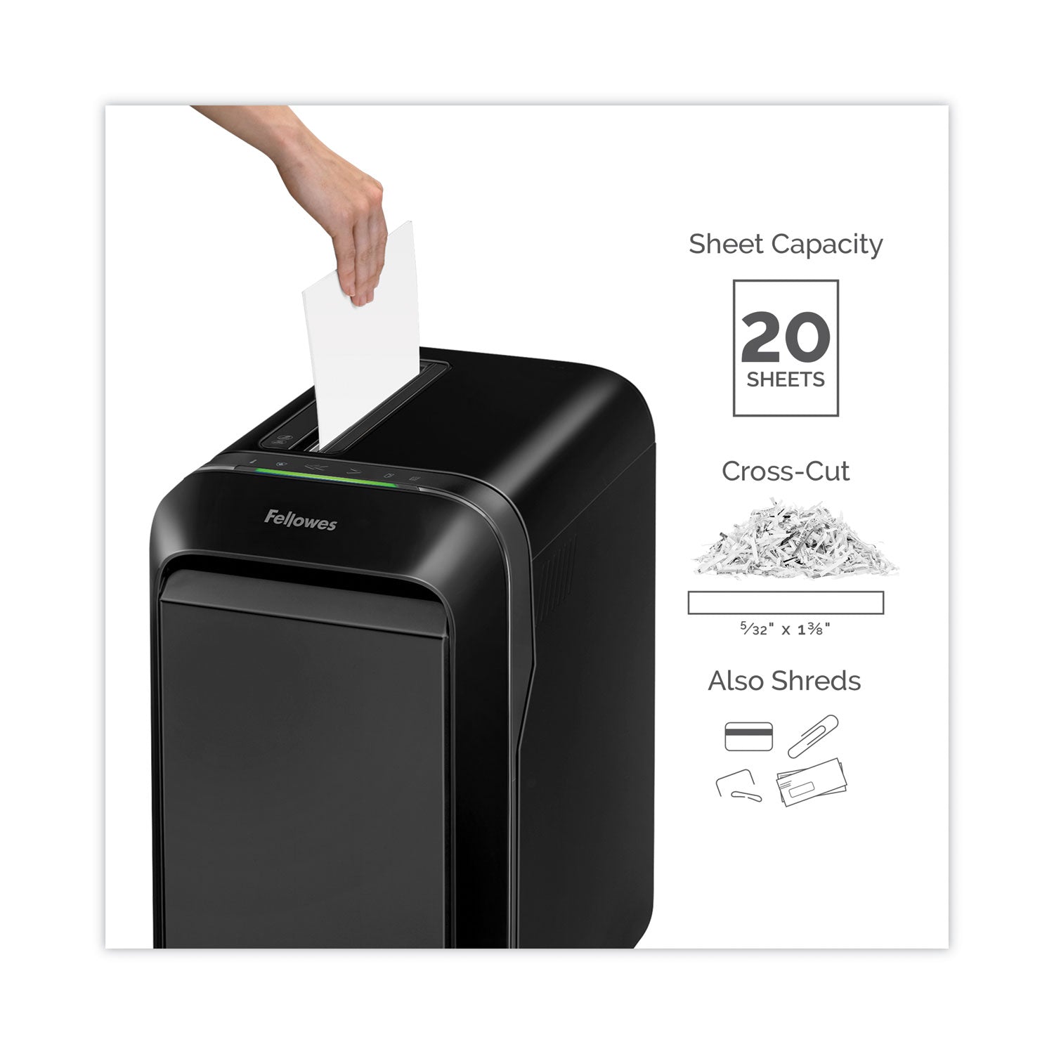Continuous Shredder - Cross Cut - 20 Per Pass - for shredding Staples, Paper, Paper Clip, Credit Card, Junk Mail - 30 Minute Run Time - Black