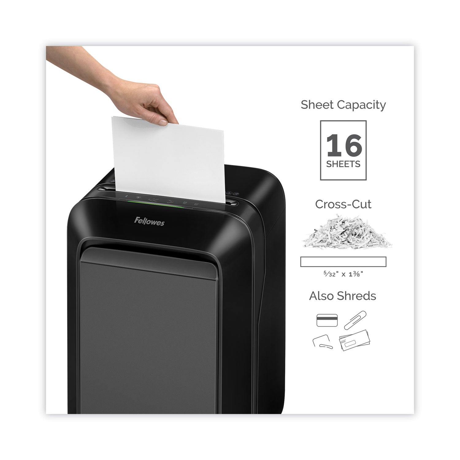 Continuous Shredder - Cross Cut - 16 Per Pass - for shredding Staples, Paper, Paper Clip, Credit Card, Junk Mail - 10 Minute Run Time - Black