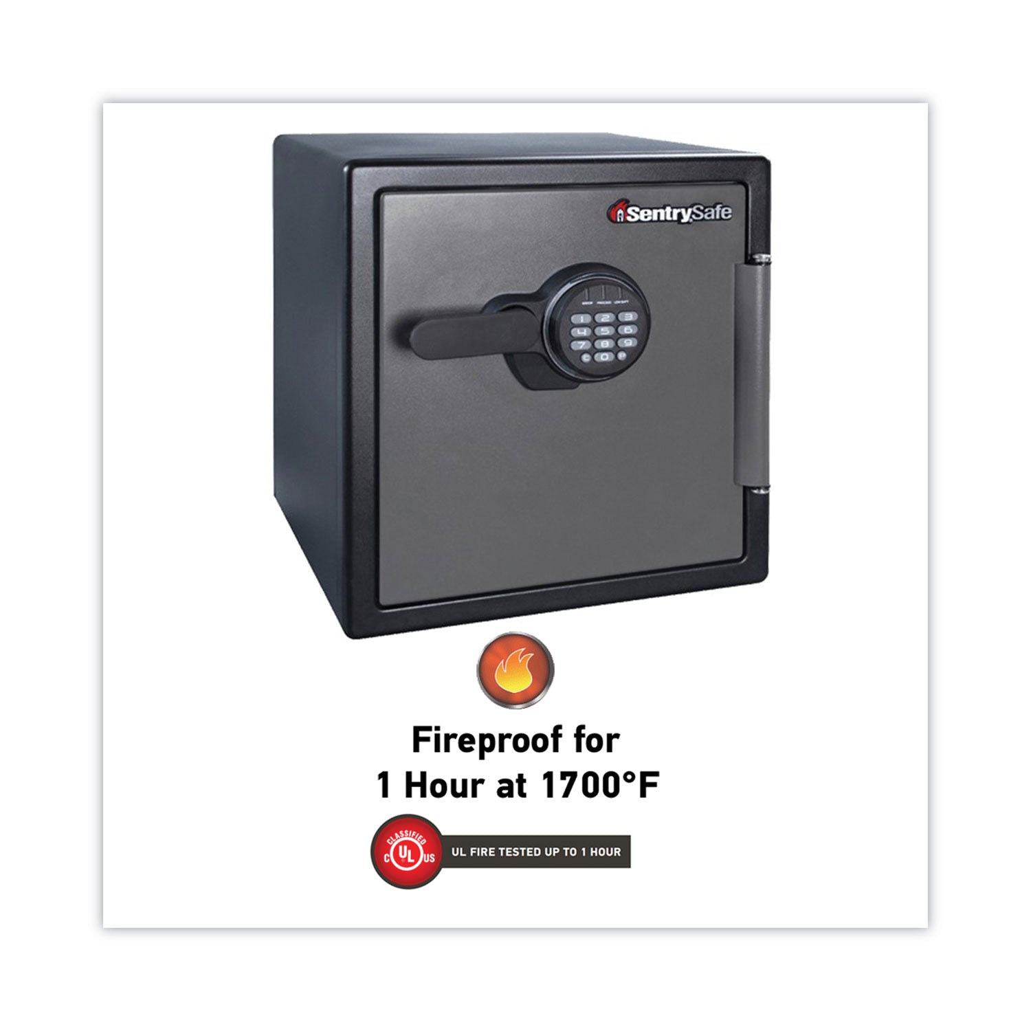 Sentry Safe Digital Fire/Water Safe, 1.23 cu ft, Digital Lock, 4 Live-Locking Bolts, Water & Fire Resistant, Pry & Theft Resistant, Black Steel, 1 Each