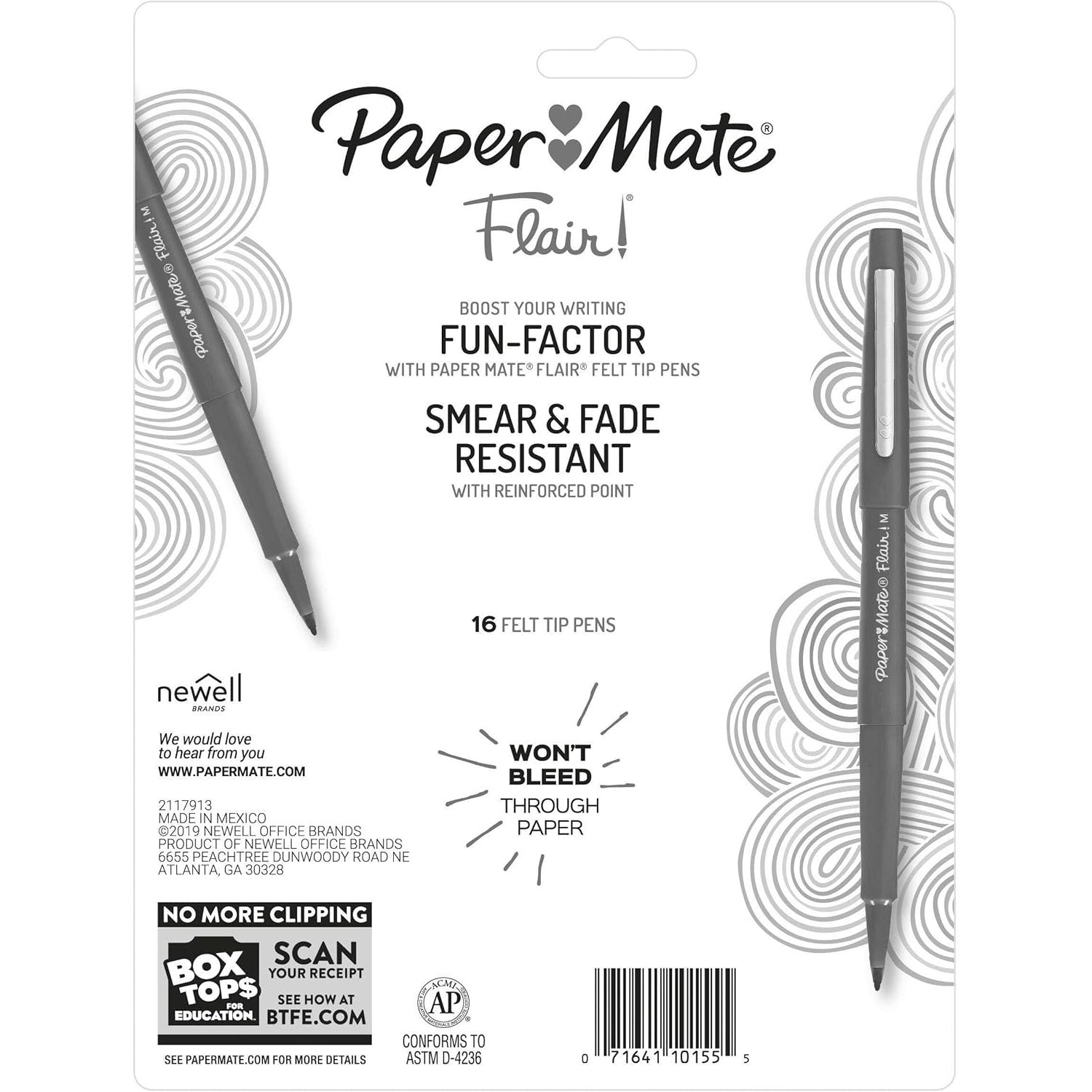 Flair Felt Tip Pens, Bold Tip (1.2 mm), Assorted Colors, 16 Count