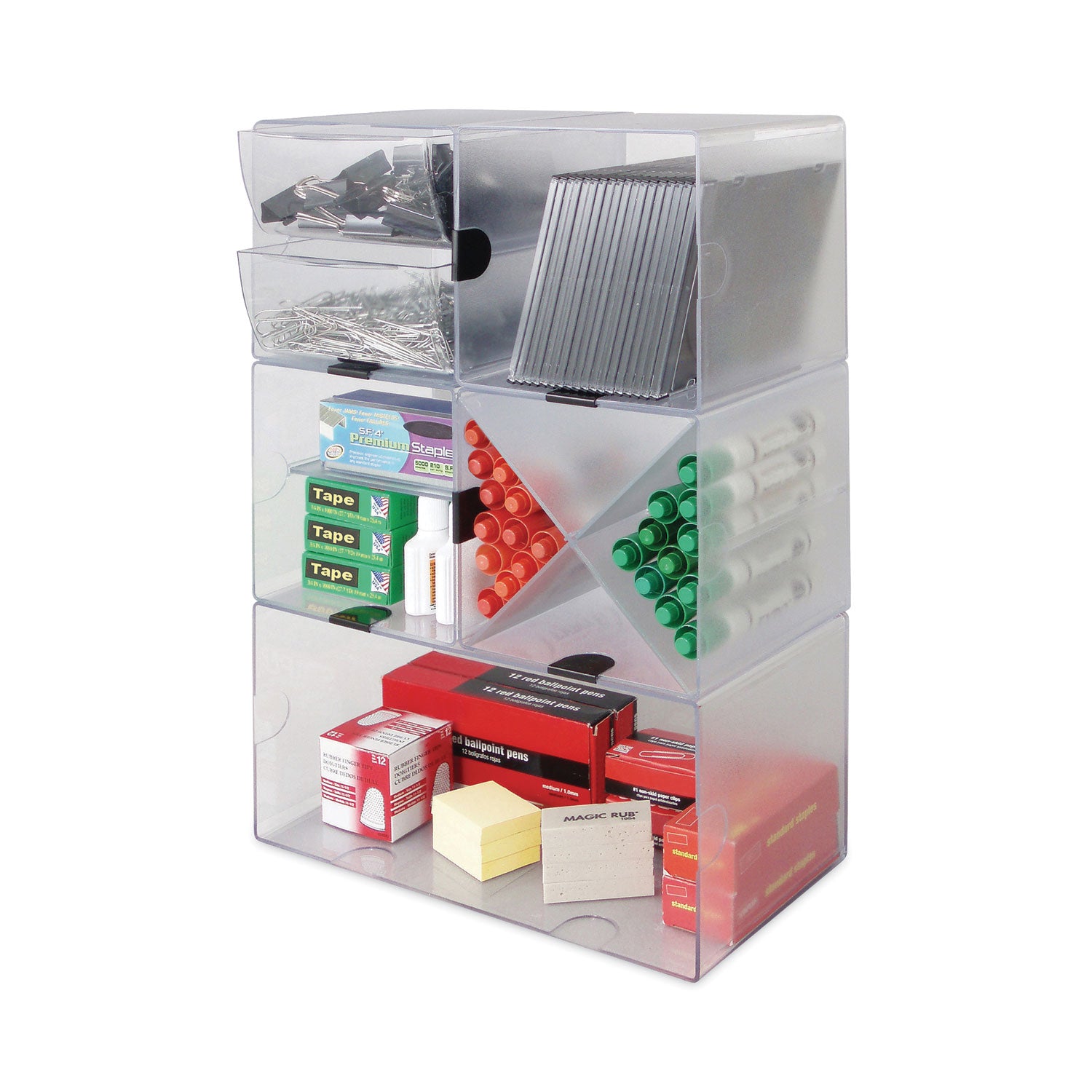 Deflecto Stackable Cube Organizer - 1 Compartment(s) - 6" Height x 12" Width x 6" Depth - Stackable, Sturdy, Removable Divider, Removable Drawer - Clear - Plastic - 1 Each