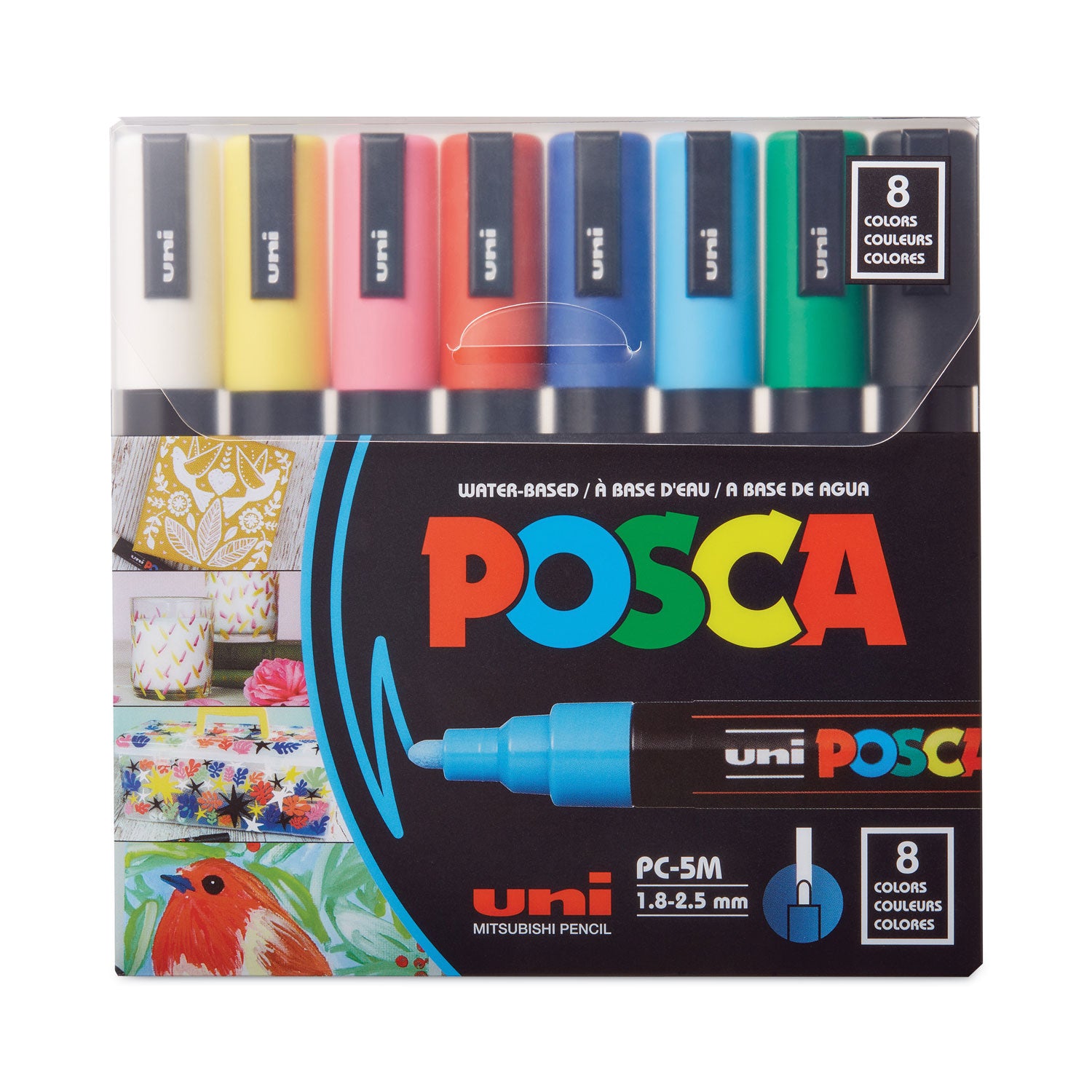 uni® POSCA PC-5M Water-Based Paint Markers, Reversible Medium Tip (1.8-2.5mm), Assorted Colors, 8 Pack