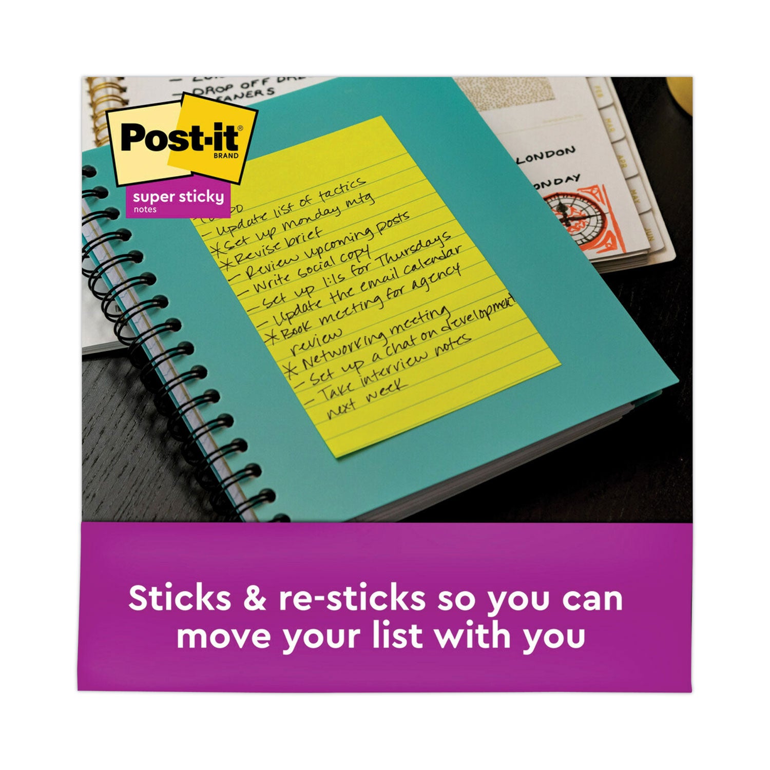 Post-it&reg; Super Sticky Notes - Energy Boost Color Collection - 4" Flag/Note Width x 6" Flag/Note Length - Rectangle - 45 Sheets per Pad - Vital Orange, Tropical Pink, Blue Paradise, Limeade - Sticky - 24 / Pack