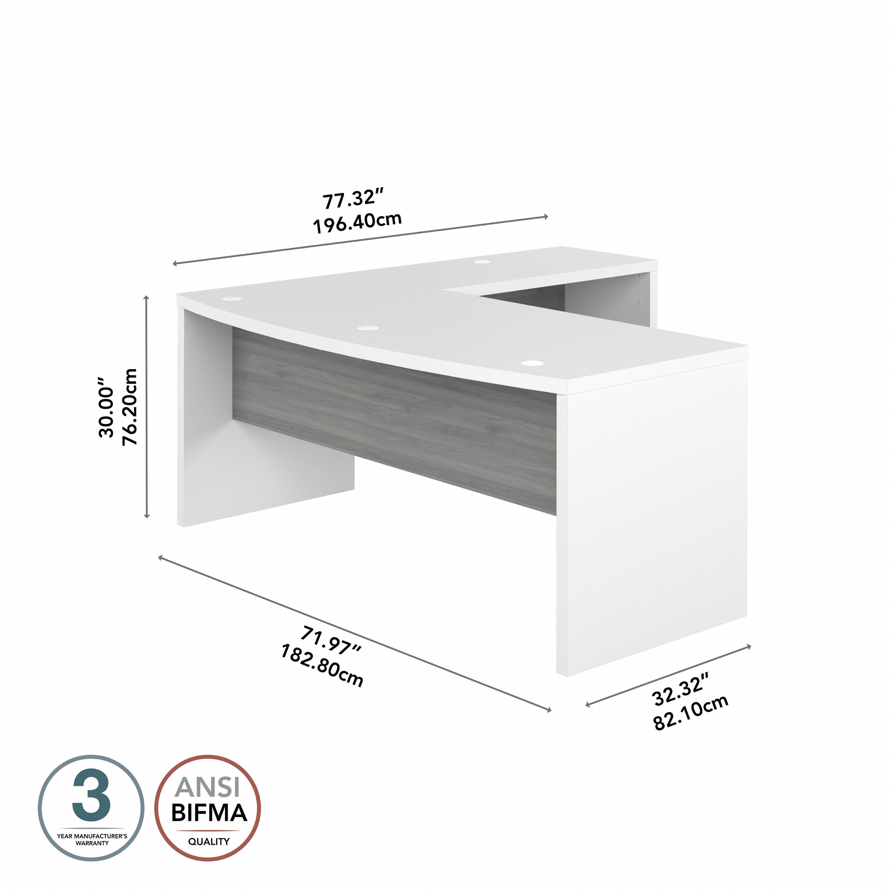 Bush Business Furniture Echo 72W Bow Front L Shaped Desk in Pure White and Modern Gray - 71.97" Width x 77.32" Depth x 30" Height