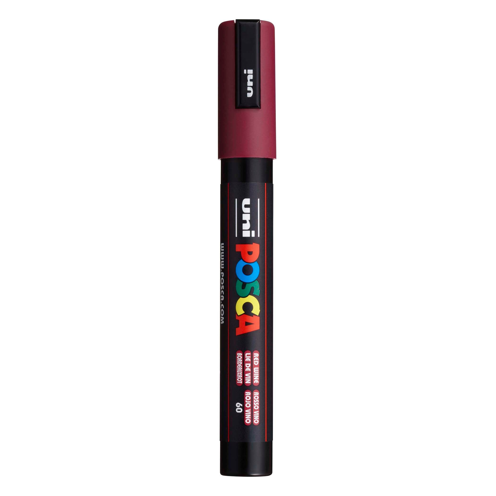 uni® POSCA PC-5M Water-Based Paint Markers, Reversible Medium Tip (1.8-2.5mm), Red Wine