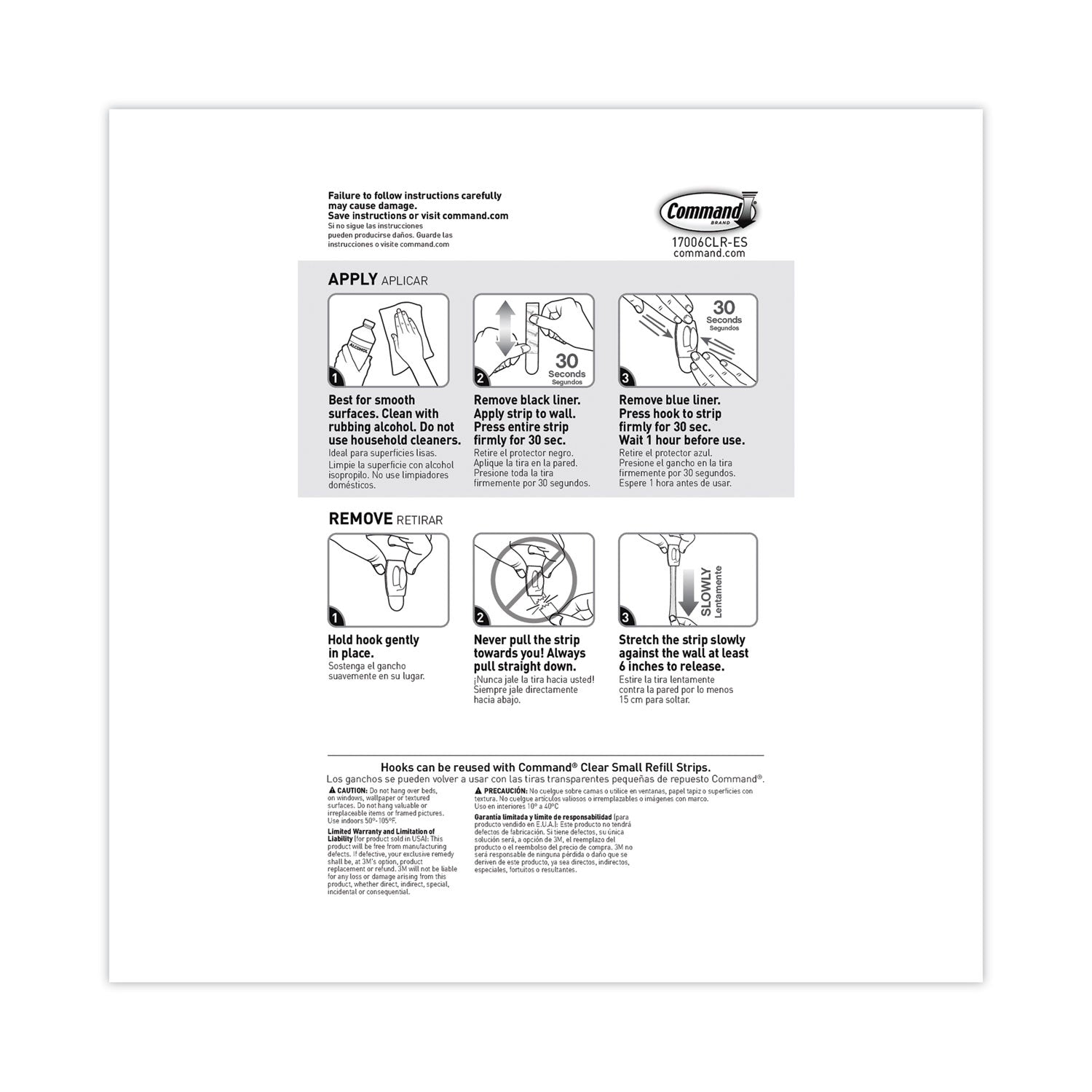 Mini Hooks, Small, Plastic, Clear, 0.5 lb Capacity,  30 Hooks and 32 Strips/Pack