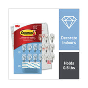 Small Wire Hooks, Small, Plastic/Metal, Clear, 0.5 lb Capacity, Clear, 15 Hooks and 20 Strips/Pack