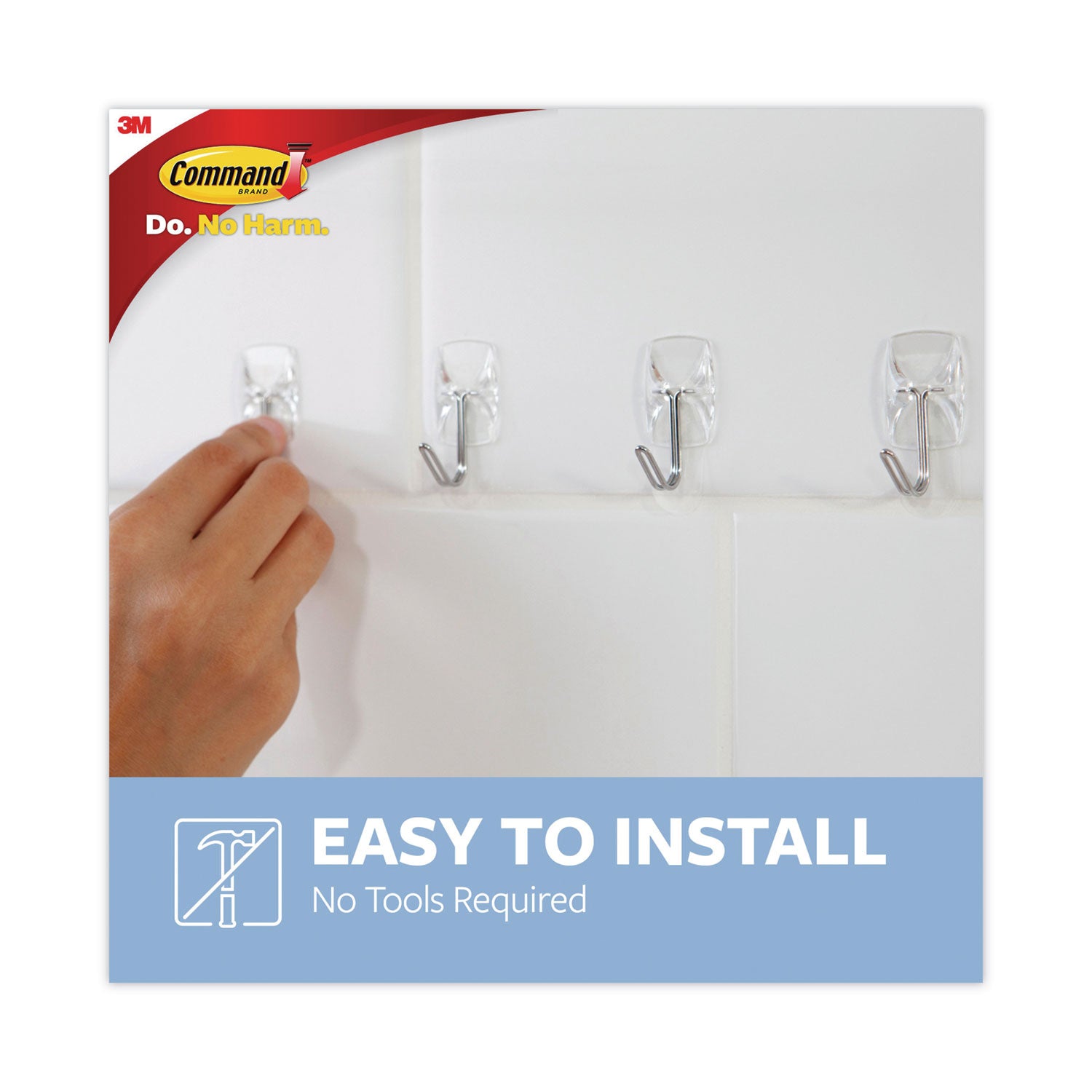 Small Wire Hooks, Small, Plastic/Metal, Clear, 0.5 lb Capacity, Clear, 15 Hooks and 20 Strips/Pack