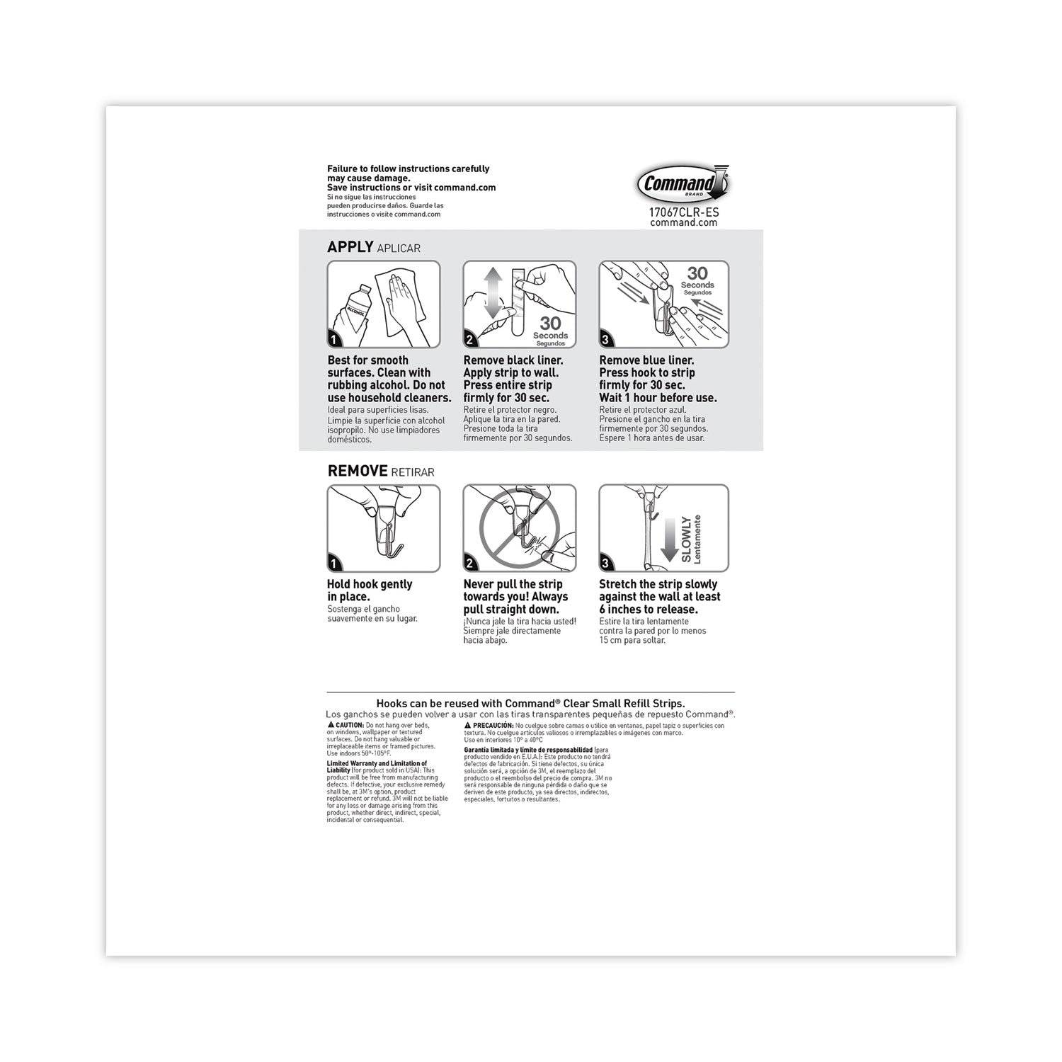 Small Wire Hooks, Small, Plastic/Metal, Clear, 0.5 lb Capacity, Clear, 15 Hooks and 20 Strips/Pack