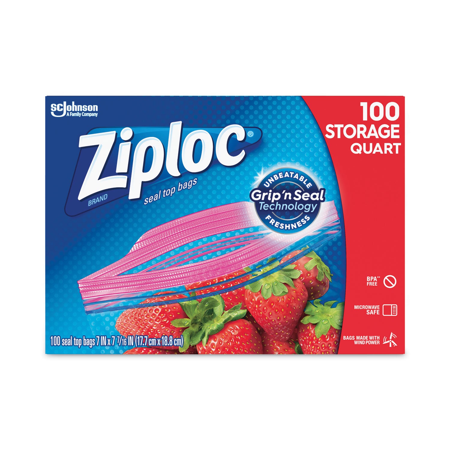 Seal Top Bags, Quart, 7.44" x 7", Clear, 100/Box