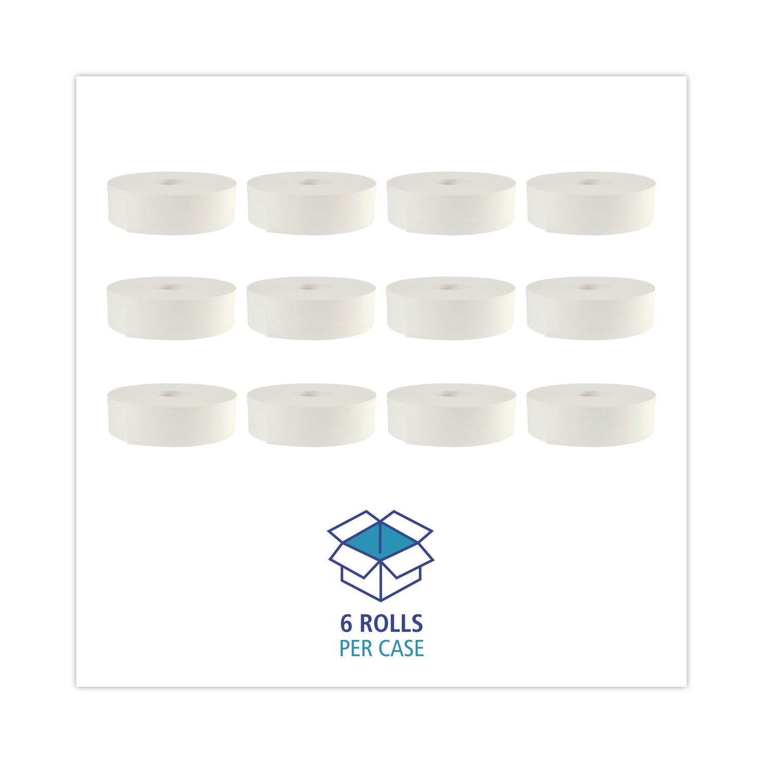 JRT Bath Tissue, Jumbo, Septic Safe, 2-Ply, White, 3.5" x 2,000 ft, 12" dia, 6 Rolls/Carton