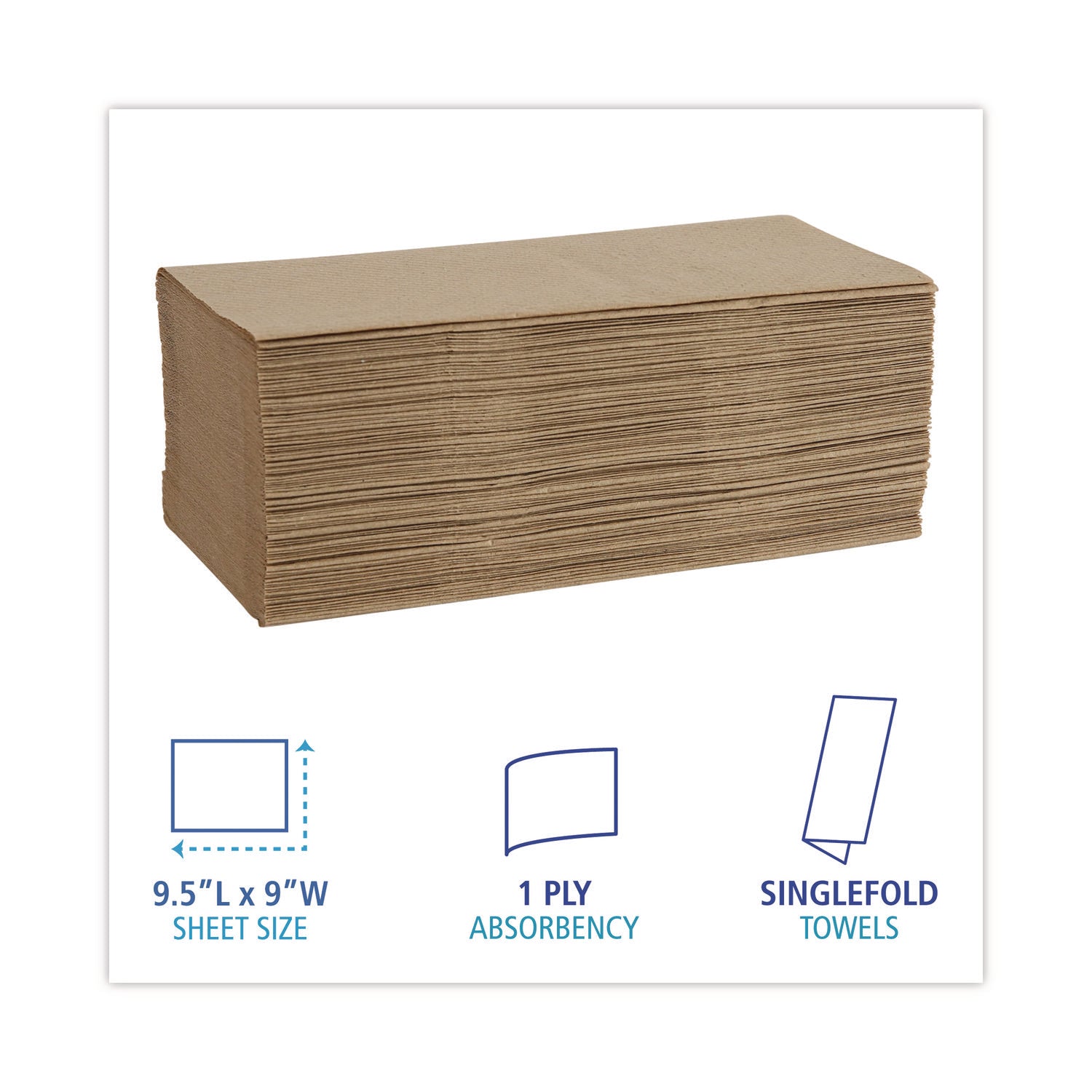 Singlefold Paper Towels, 1-Ply, 9 x 9.45, Natural, 250/Pack, 16 Packs/Carton