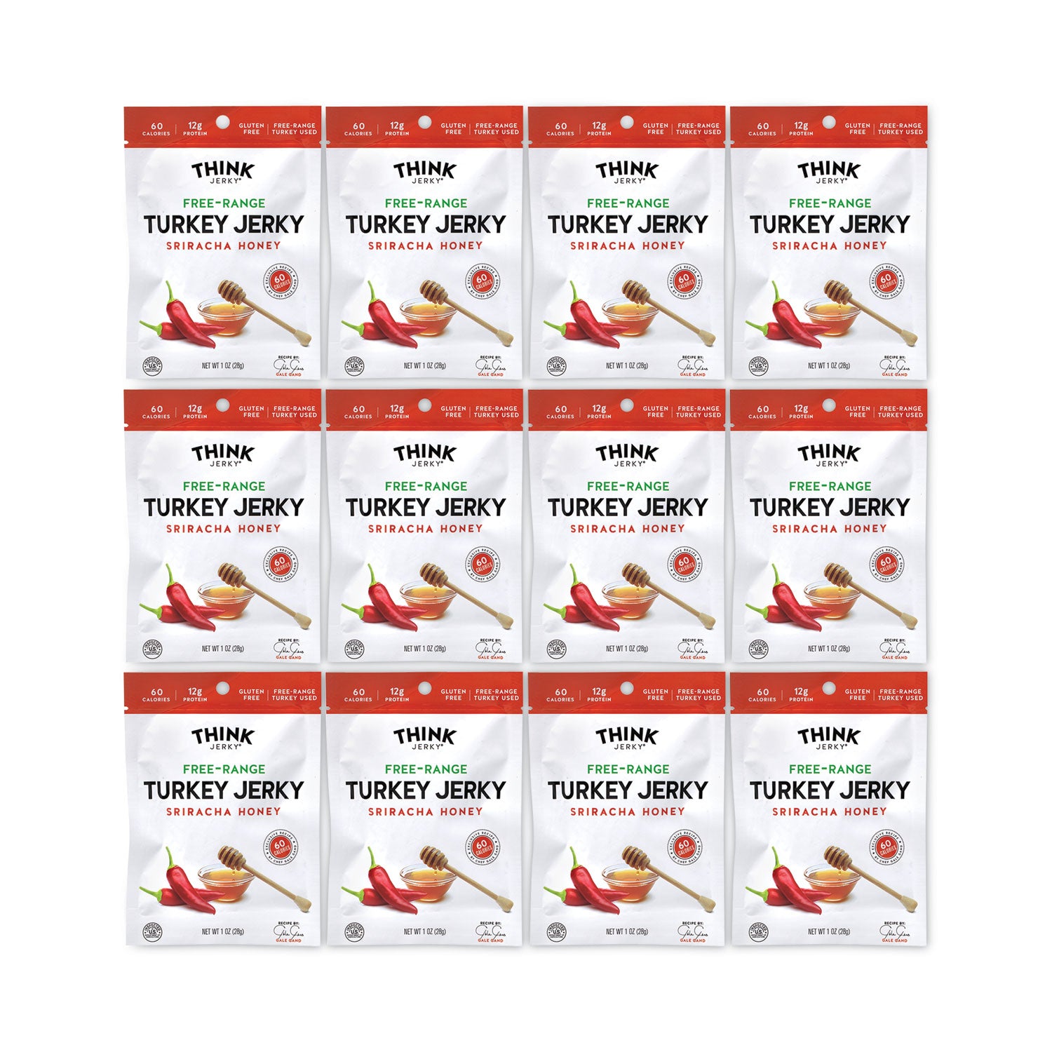 Sriracha Honey Turkey Jerky, 1 oz Pouch, 12/Pack