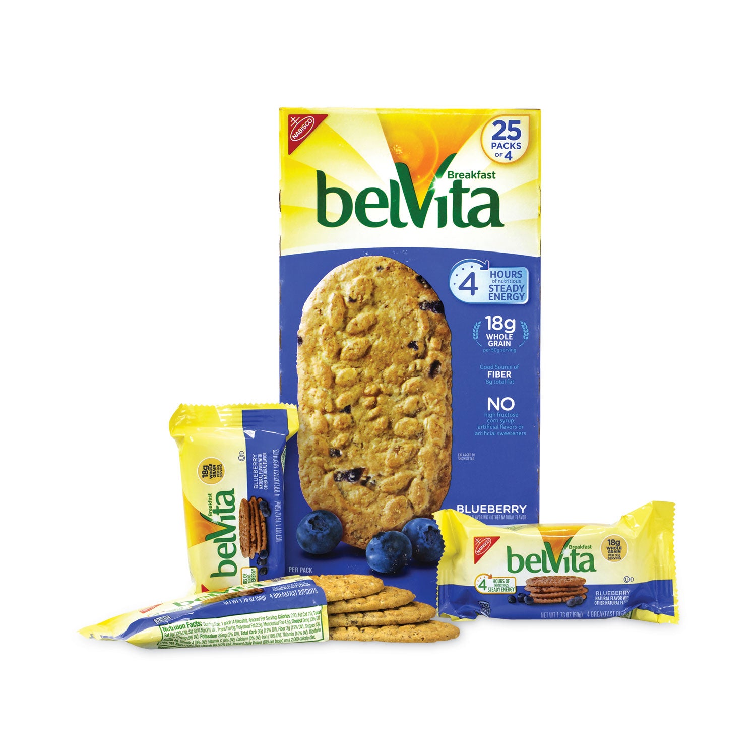 Green Rabbit Belvita Breakfast Biscuits - Crunchy, Blackberry, Natural - 1.76 oz - 4/Bag - 25 / Carton