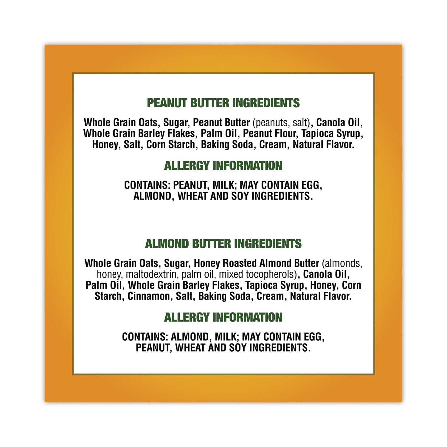 Green Rabbit Snack Box, Almond Butter & Peanut Butter, No Artificial Flavor, No High Fructose Corn Syrup, Individually Wrapped, 1.35 oz, 30/Carton