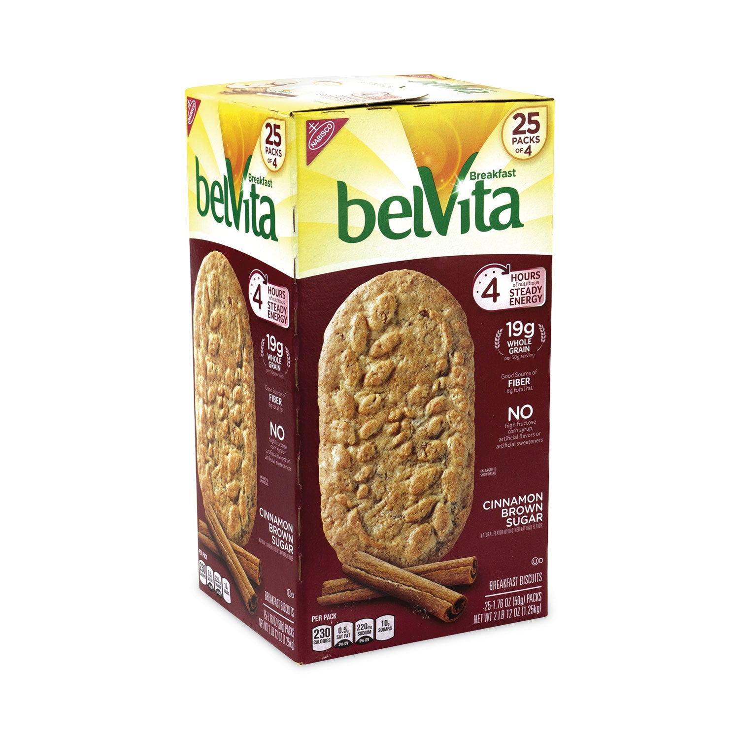 Green Rabbit Belvita Breakfast Biscuits - Cinnamon, Brown Sugar, Crunchy - 1.76 oz - 4/Bag - 25 / Carton