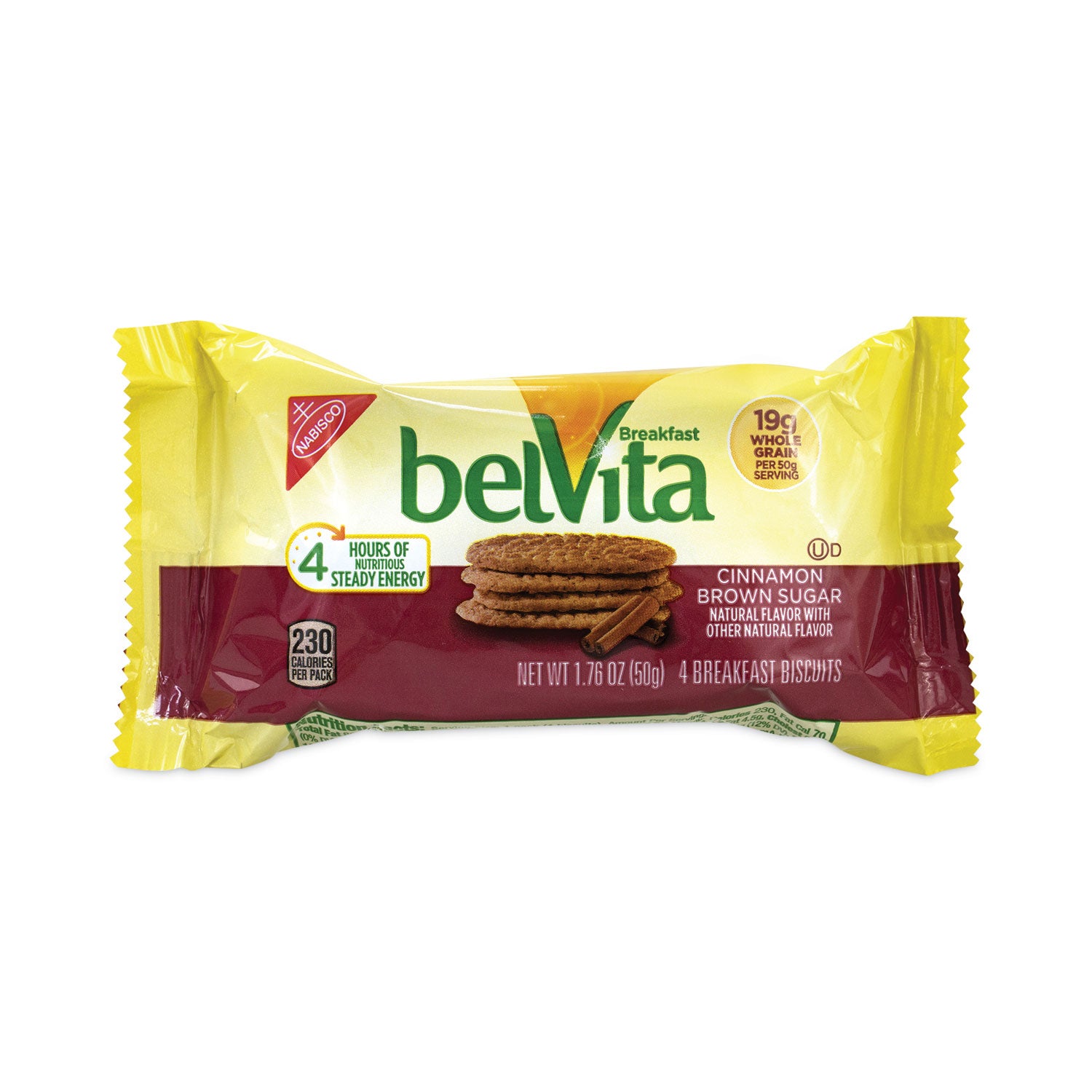 Green Rabbit Belvita Breakfast Biscuits - Cinnamon, Brown Sugar, Crunchy - 1.76 oz - 4/Bag - 25 / Carton