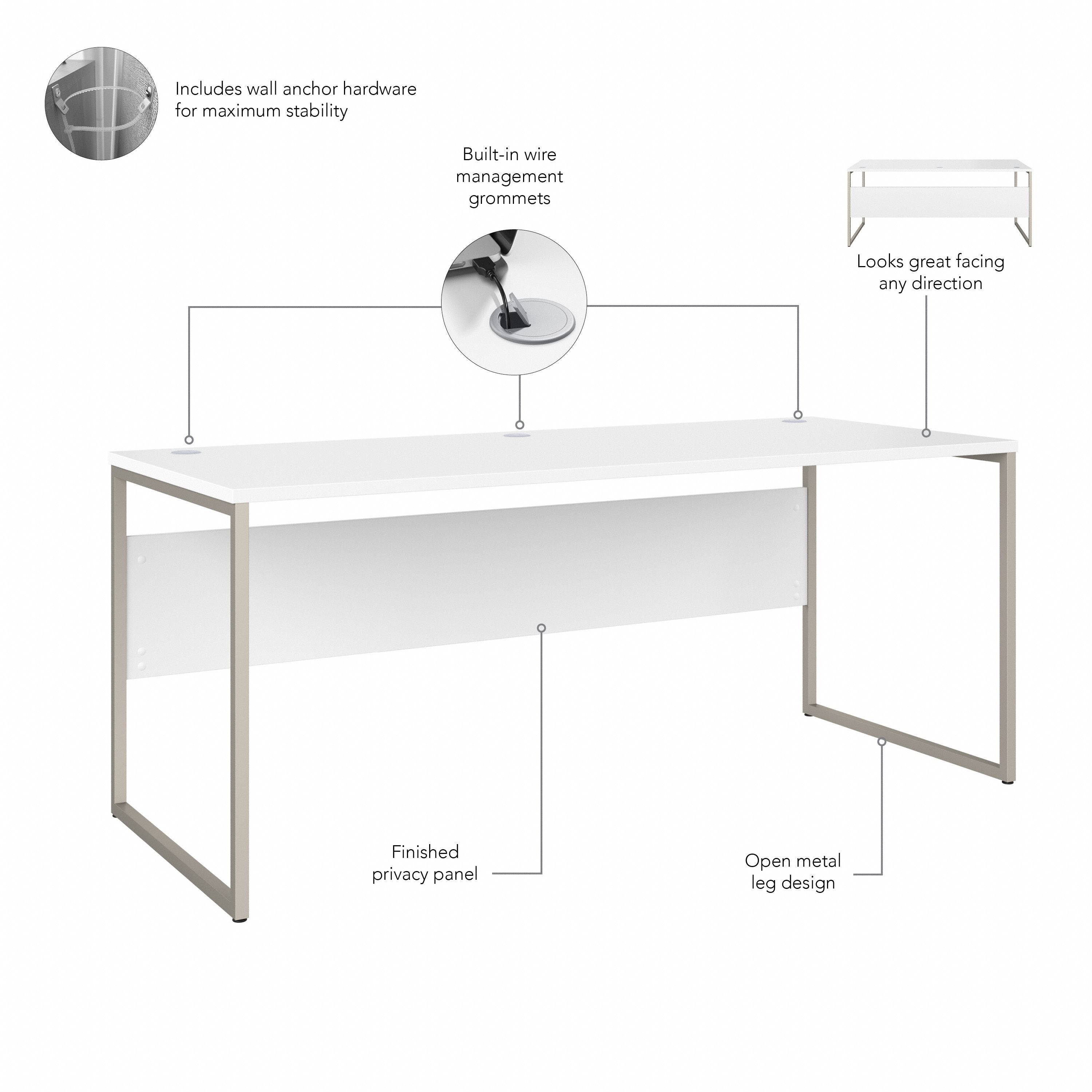 Bush Business Furniture Hybrid 72W x 30D Computer Table Desk with Metal Legs in White - 71.02" Width x 29.37" Depth x 29.91" Height