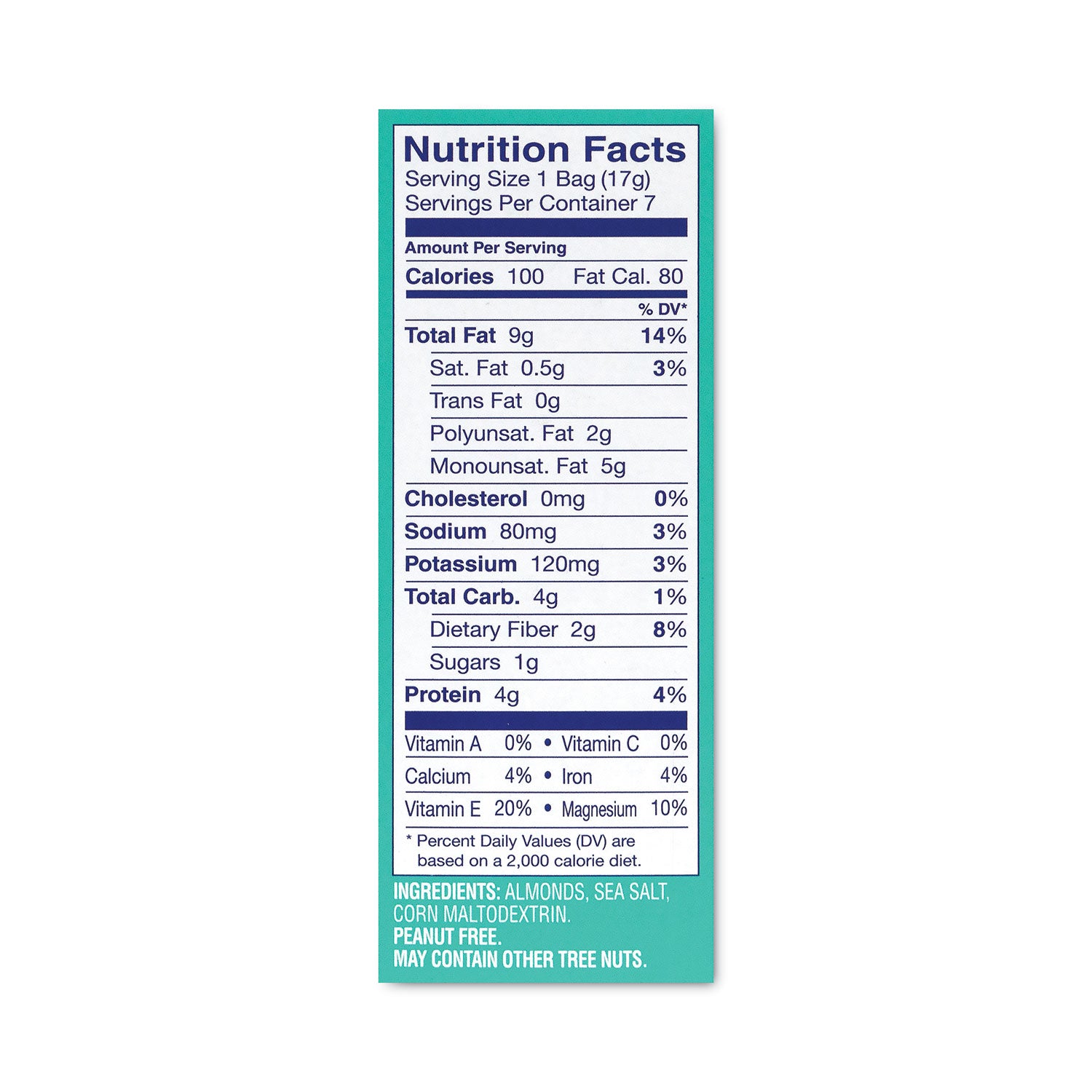 Green Rabbit Snack Box, Sea Salt Almonds, 0.60 oz Packs, 42 per Carton