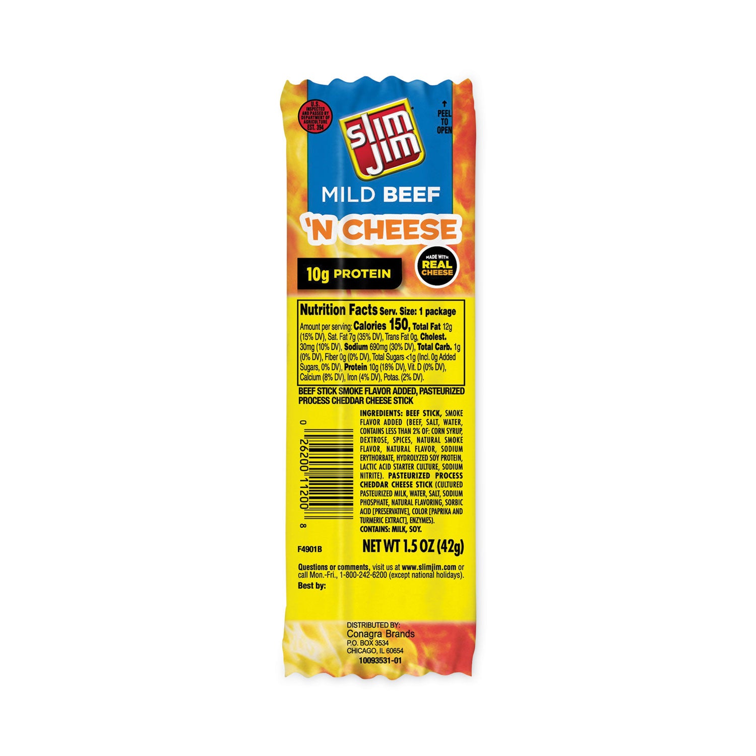 Green Rabbit Slim Jim Snack Sticks - Individually Wrapped - Cheese & Pepperoni - 18 / Carton