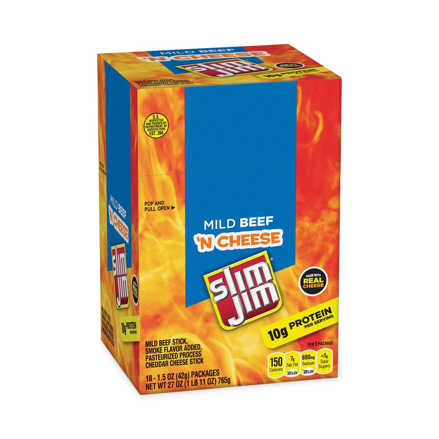 Green Rabbit Slim Jim Snack Sticks - Individually Wrapped - Cheese & Pepperoni - 18 / Carton