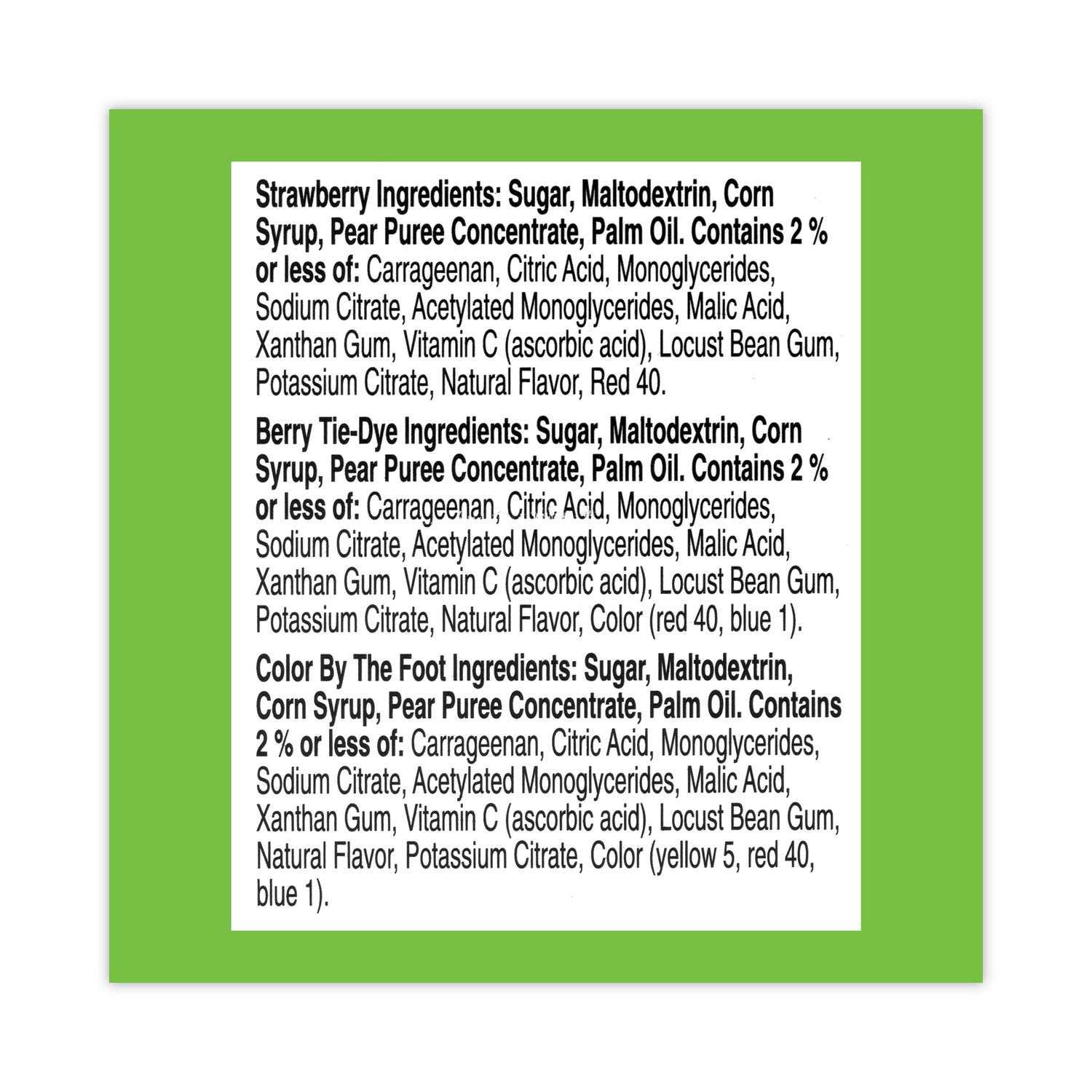 Green Rabbit Candy - Berry Tie-Dye, Color by the Foot, Strawberry - Gluten-free, Individually Wrapped - 0.75 oz - 36 / Carton