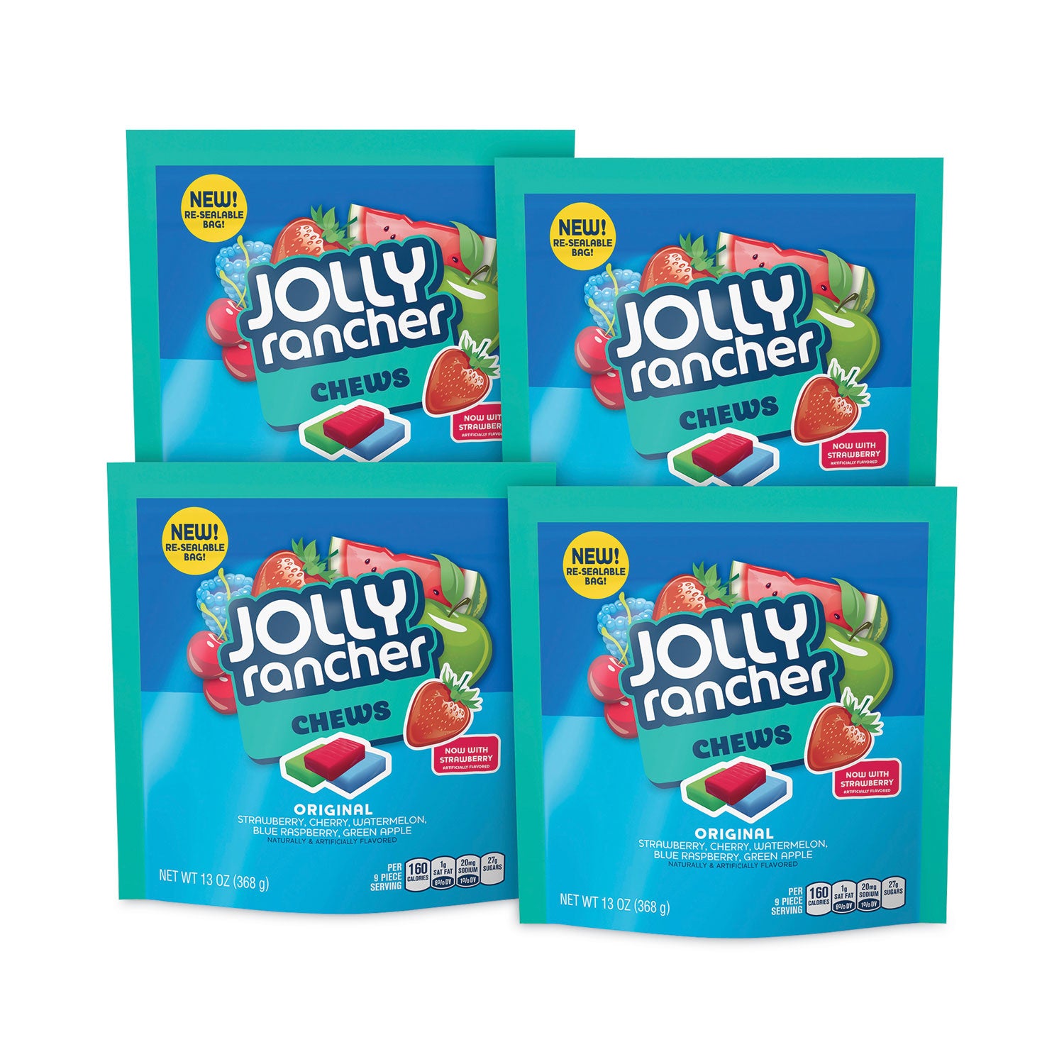 Strawberry, Cherry, Watermelon, Blue Raspberry, Green Apple - 13 oz - 4 /Bag - 1 Carton