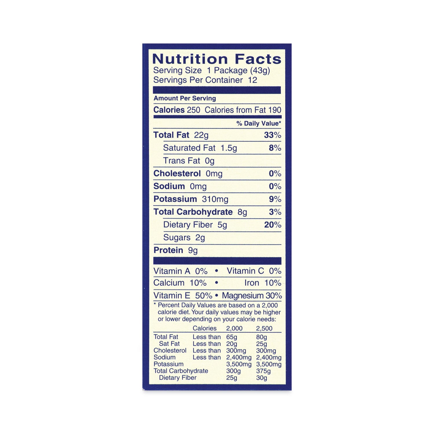 Whole Natural Almonds, 1.5 oz Bag, 12 Bags/Carton