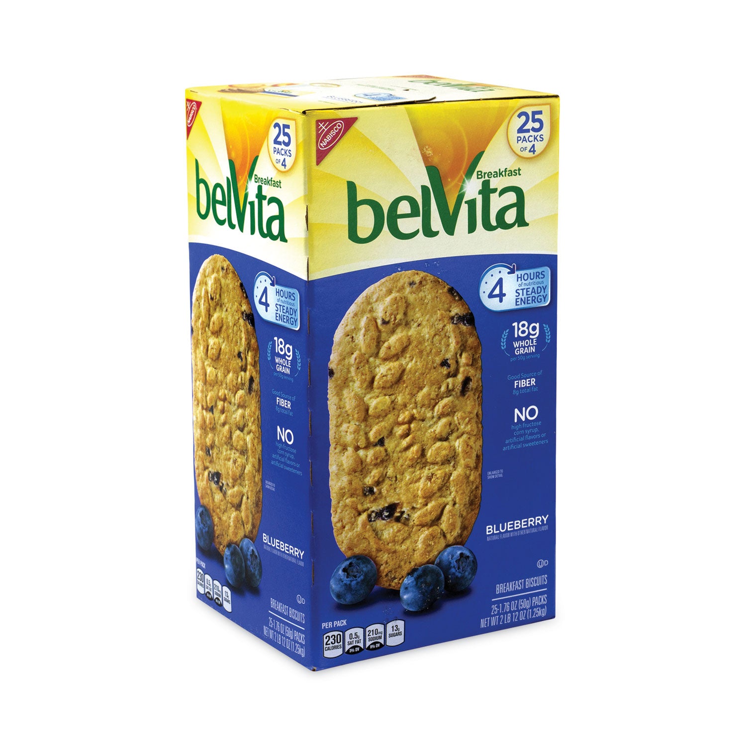 Green Rabbit Belvita Breakfast Biscuits - Crunchy, Blackberry, Natural - 1.76 oz - 4/Bag - 25 / Carton