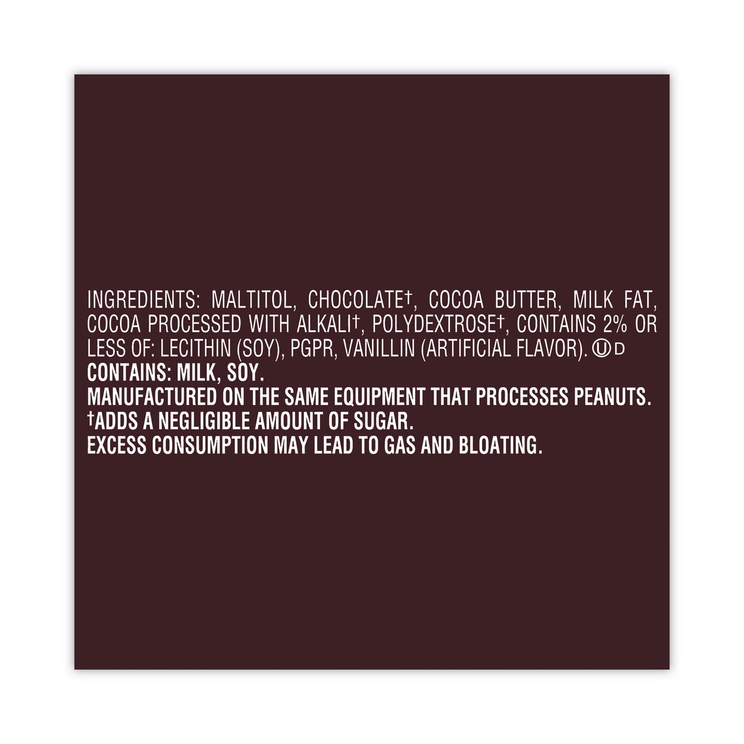 Dark Chocolate - Aspartame Free, Individually Wrapped, Nut-free - 3 oz - 12 /Box - 1 / Carton