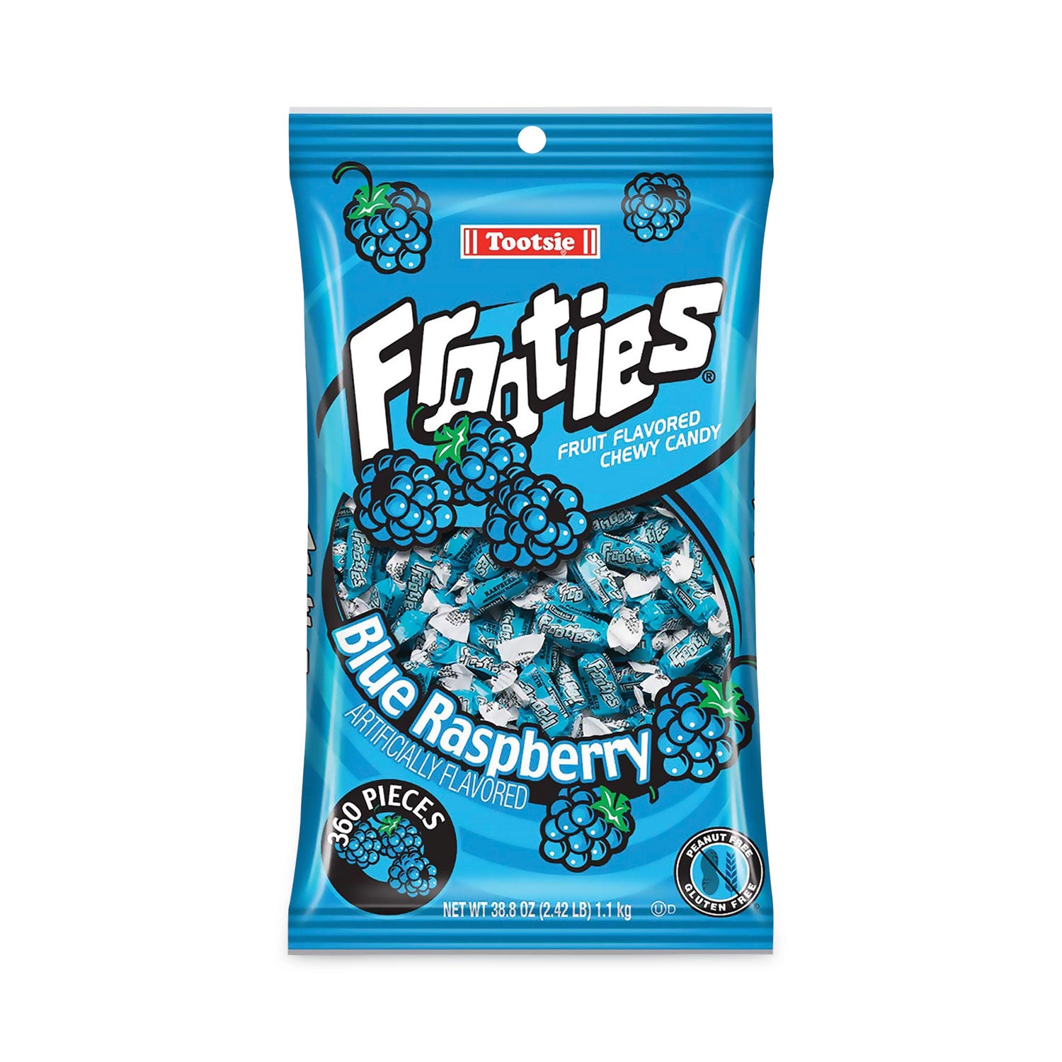 Green Rabbit Frooties Chewy Fruit Candies - Blue Raspberry - Individually Wrapped - 360 Pieces/Bag - 1 / Carton