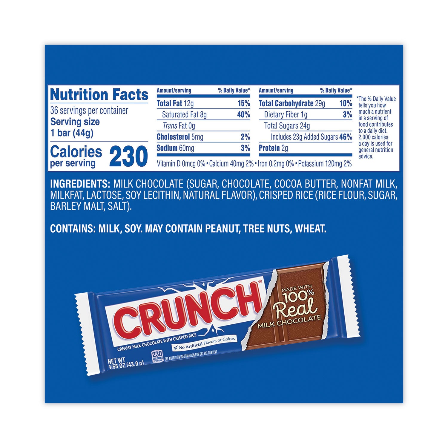 Crunch Bar, Individually Wrapped, 1.55 oz, 36/Carton